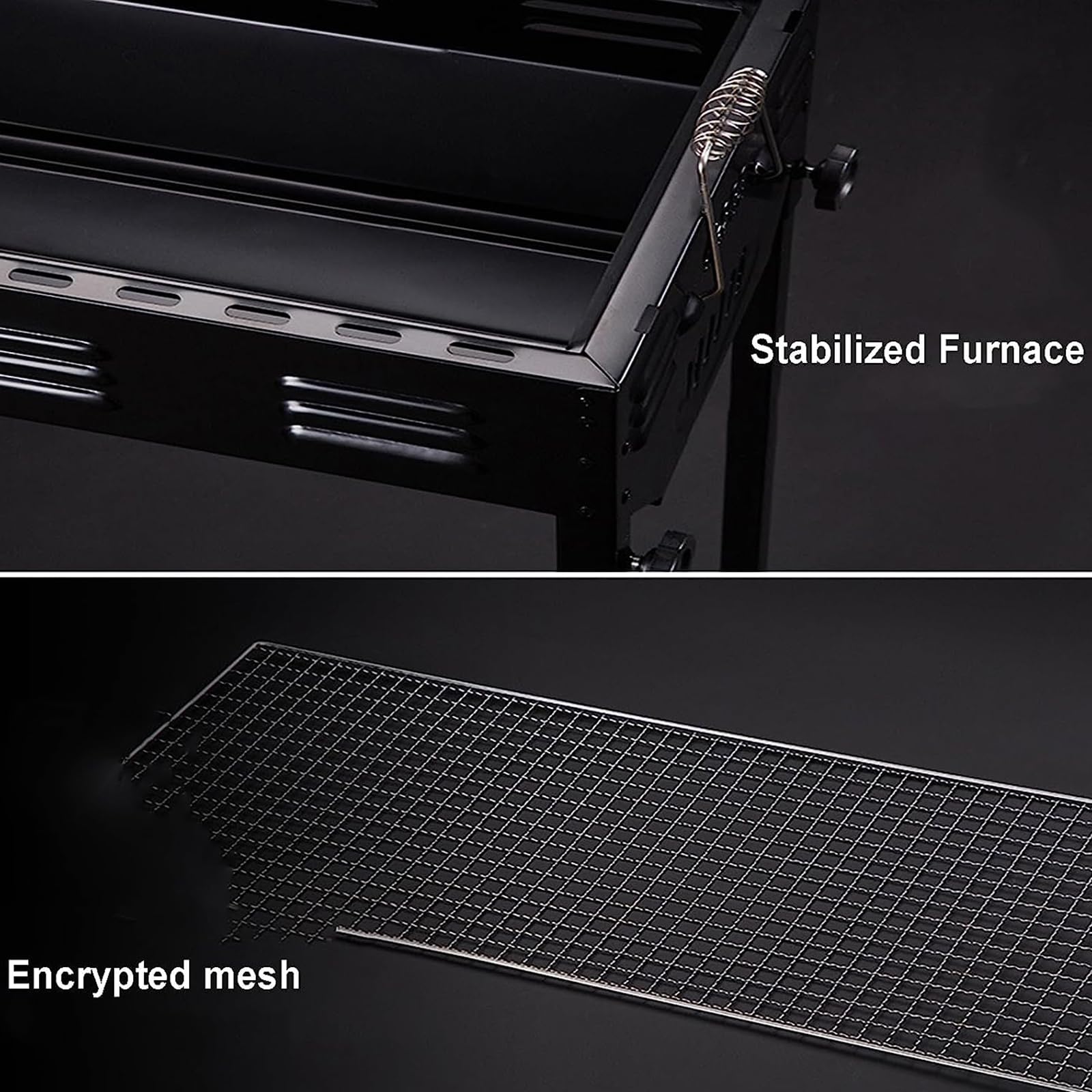 Gril Charbon Bois, Fente Charbon ventilée indépendamment, Support réglable, avec poignée Anti-brûlure, avec Trous Ventilation, avec Plateau d'extension, pour Barbecue Jardin, Voyage