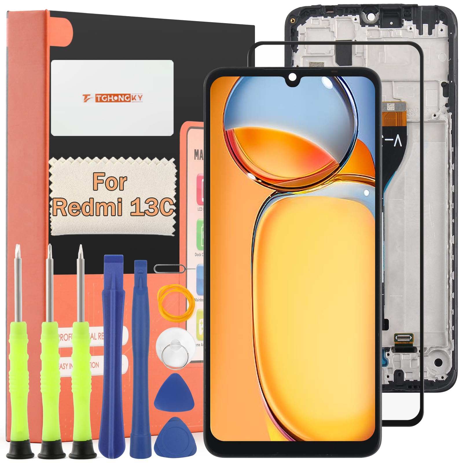 Per Xiaomi Redmi 13C Schermo LCD per Xiaomi Redmi 13C 23100RN82L, 23106RN0DA, 23108RN04Y Display Assemblea Sostituzione Schermo di Vetro Digitalizzatore con strumenti di Riparazione (Nero con Cornice)
