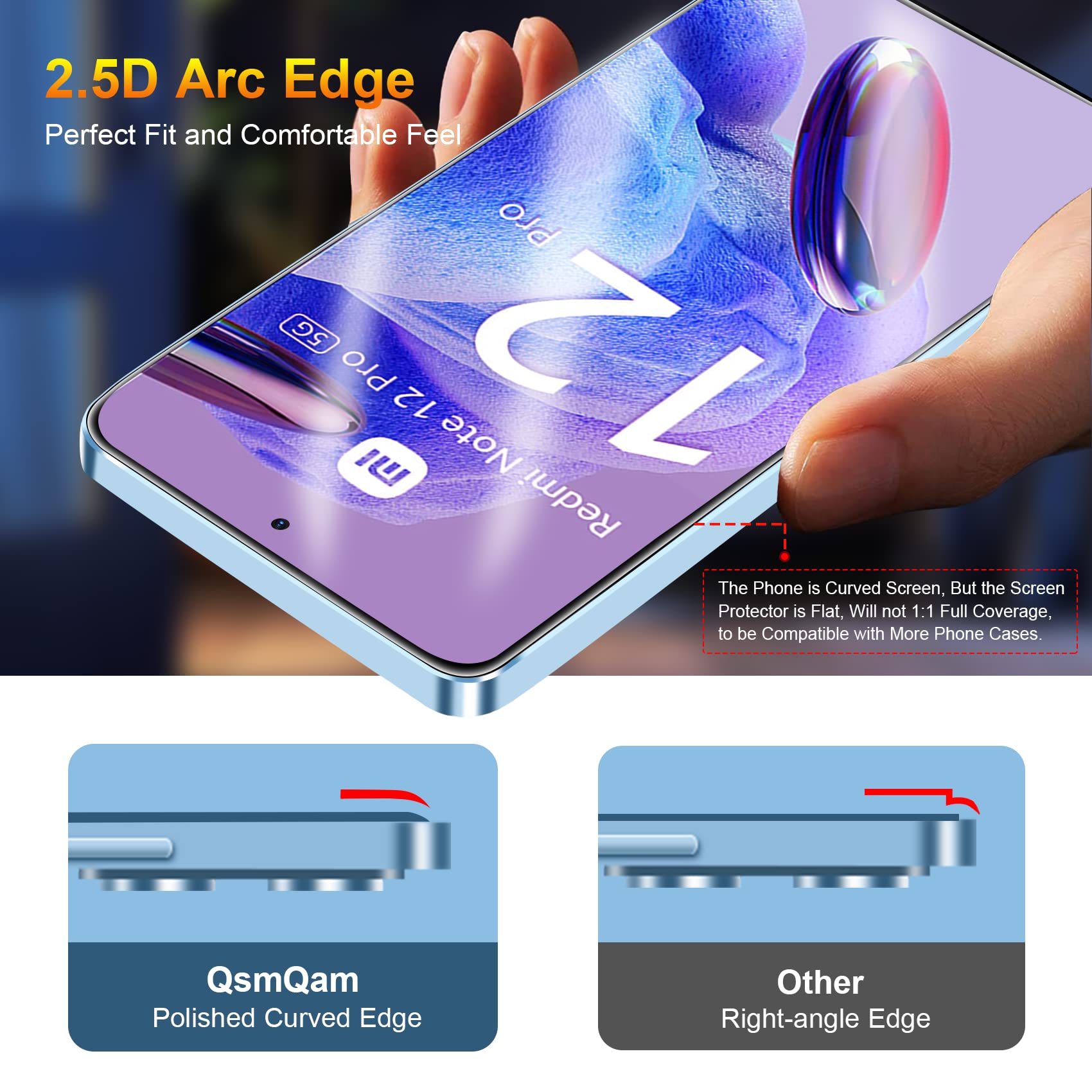 QsmQam 3 Pezzi Vetro Protettivo Temperato per Xiaomi Redmi Note 12 Pro 5G/Note 12 Pro+ 5G e 3 Pezzi Pellicola Fotocamera, Anti Graffio
