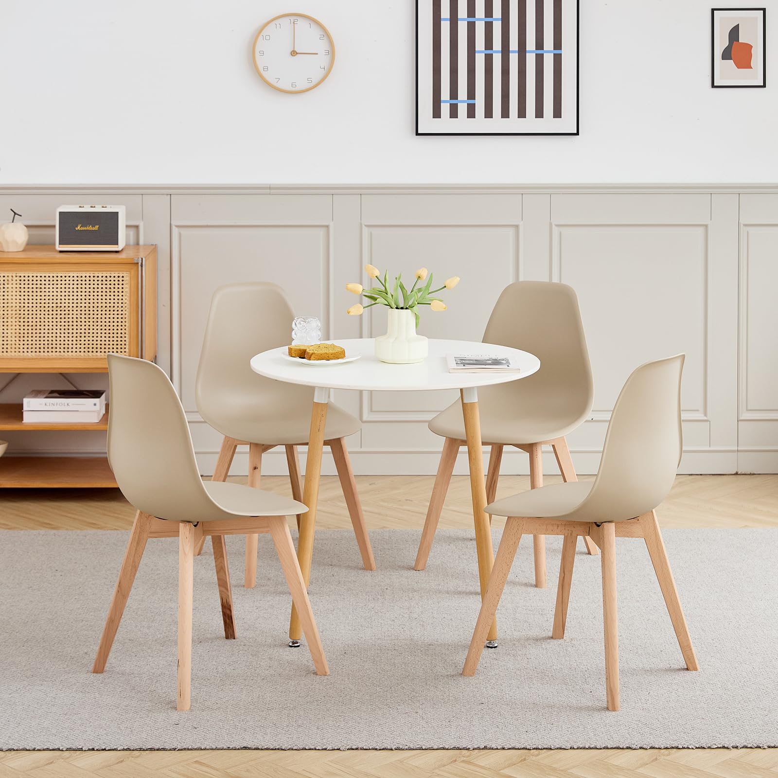 Set di 4 Sedie da Pranzo, Sedie da Ufficio, Gambe in Legno Massello di Faggio, Ideali per Sala da Pranzo, Cucina, Soggiorno, Bar (Cachi/4)