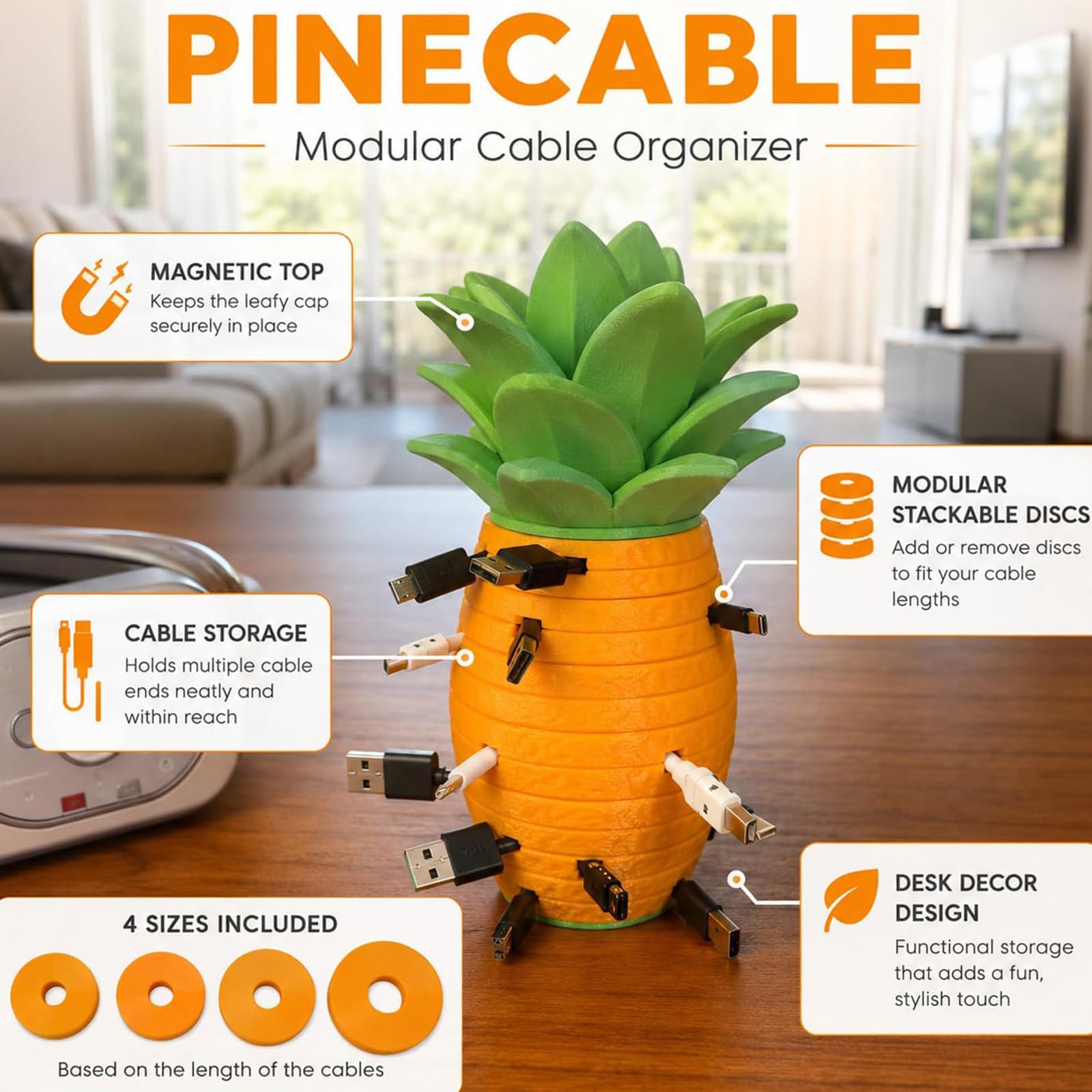 Modularer Kabel-Organizer, Ananas-Kabel-Aufbewahrungshalter (2PCS)