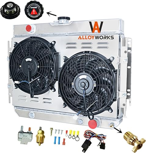 Miniatura 2 de ALLOYWORKS Radiador de aluminio de 4 hileras+ventilador de cubierta+termostato para Chevy Bel Air 1963-1968/Impala/Biscayne/El Camino/Caprice AT/MT