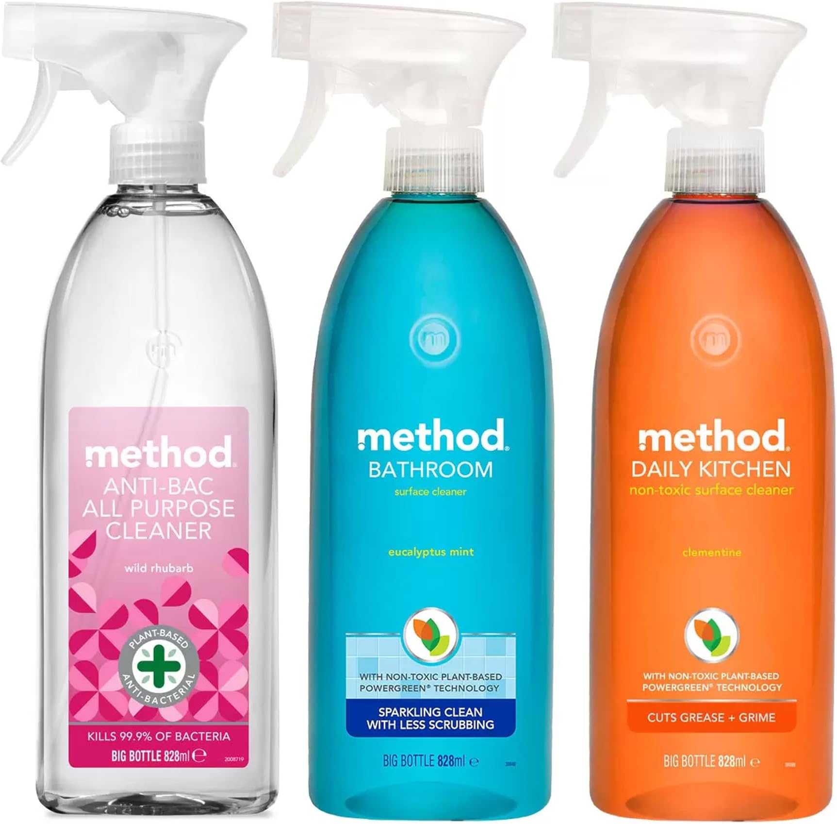Heywood Method Mixed Pack Spray 828ml Pack Of 3 - (Anti-Bac All Purpose Cleaner, Daily Kitchen Cleaner, Bathroom Surface Cleaner)