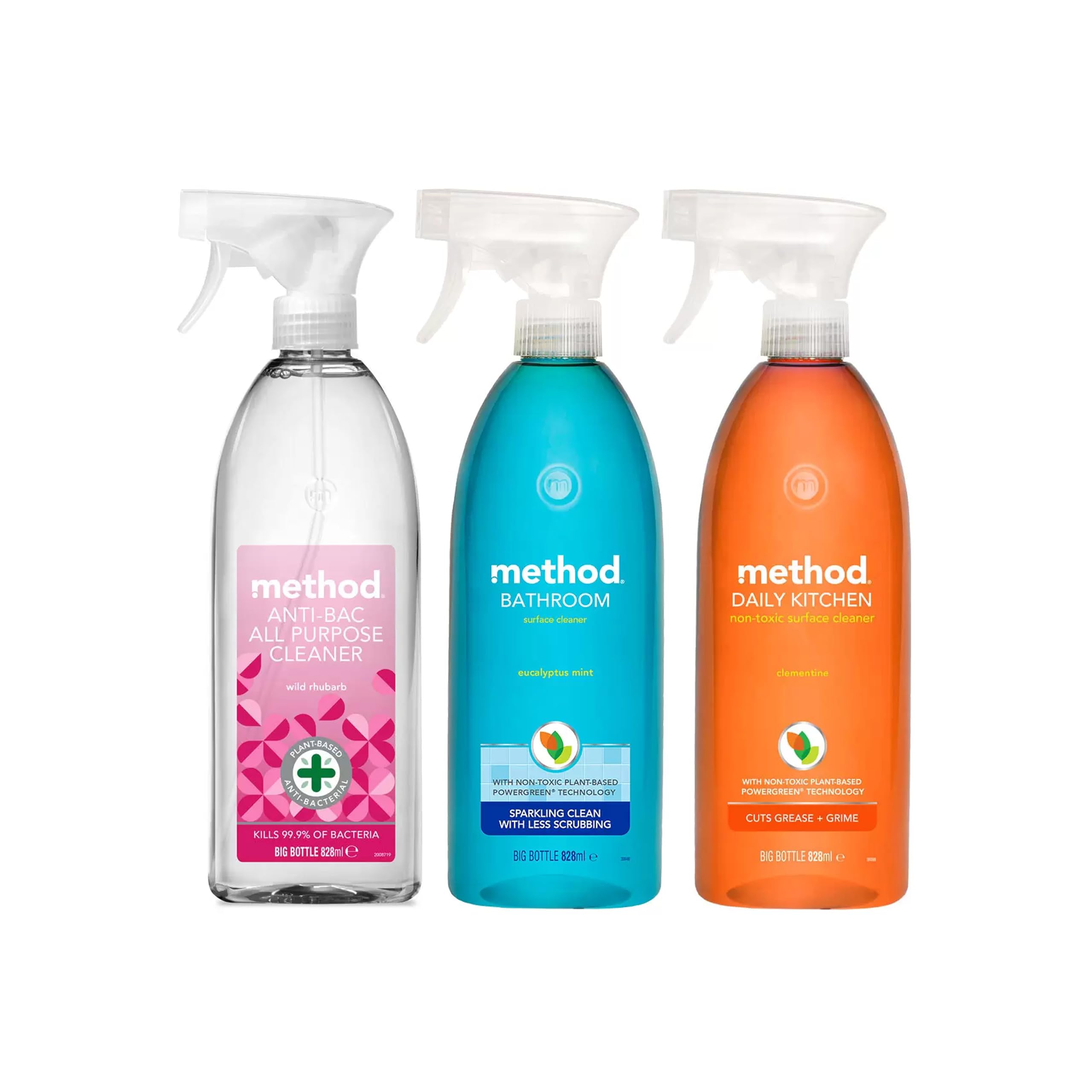 Heywood Method Mixed Pack Spray 828ml Pack Of 3 - (Anti-Bac All Purpose Cleaner, Daily Kitchen Cleaner, Bathroom Surface Cleaner)