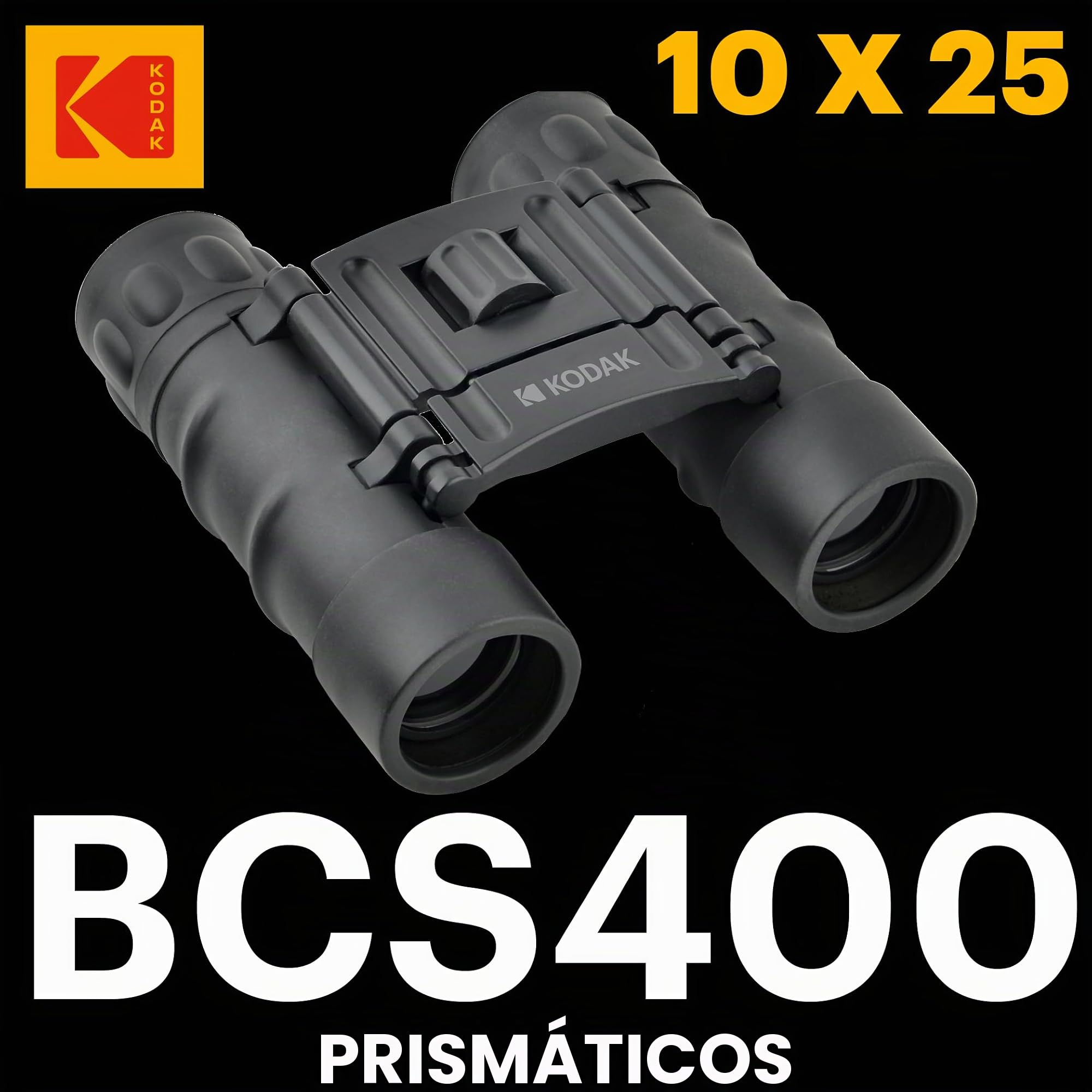 KODAK Binocular BCS400 - Prismáticos compactos, aumento de 10x, lentes de 25 mm, revestimiento de goma - Negro