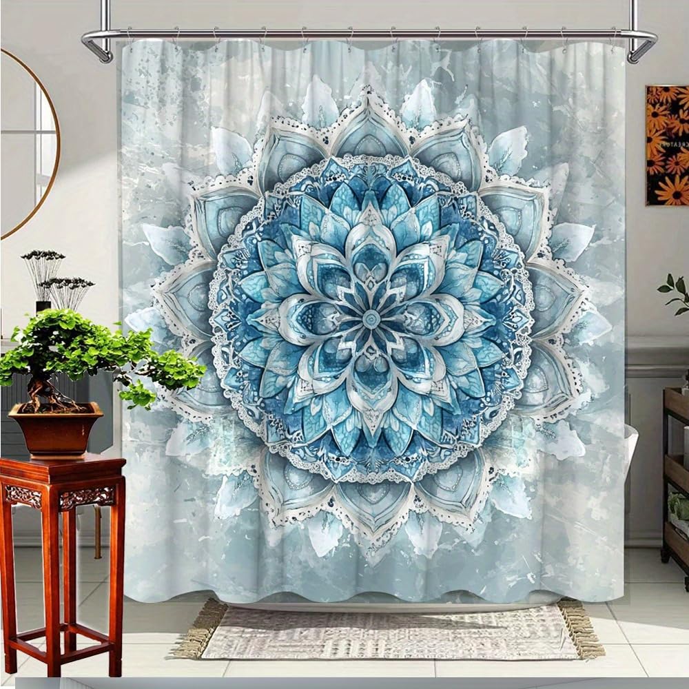 GLKSDLPO Shower Curtain Multi Sizes Shower Curtain Artistic Bathroom Partition Decor Blue Floral Pattern Atmosphere 12 Hooks For Bathtub(183x183cm/72x72in(WxH)