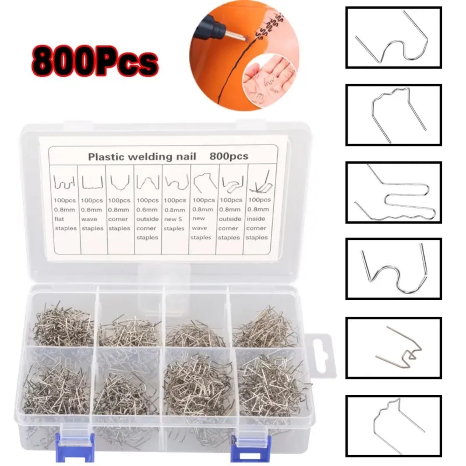 800 Pcs Plastic Welding Hot Staples Wave Welding Rods, 8 Types (0.6mm & 0.8mm) Car Auto Bumper - Image 2