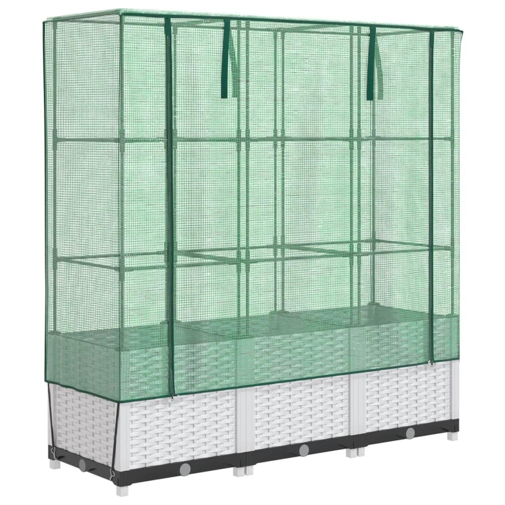 Homgoday Hochbeet mit Gewächshaus-Aufsatz Pflanzkasten Gemüsebeet Blumenbeet Blumenkasten Gartenbeet Pflanzbeet Frühbeet für Balkon Garten Terrasse Rattan-Optik 120x40x138 cm Weiß