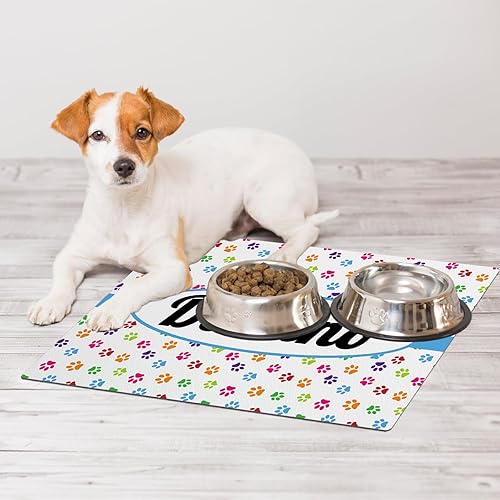 Miniatura 4 de Alfombrillas personalizadas de piel sintética para comida y agua, antideslizante e impermeable para nombrefoto, tapete personalizado para