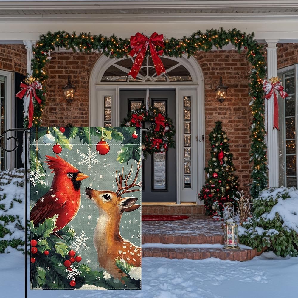 Winter Reindeer Snowflake Garden Flag 12x18 Inch Double Sided Cardinal Red Bird Christmas Yard Outdoor Flag House Holiday Outside Decoration - Image 8