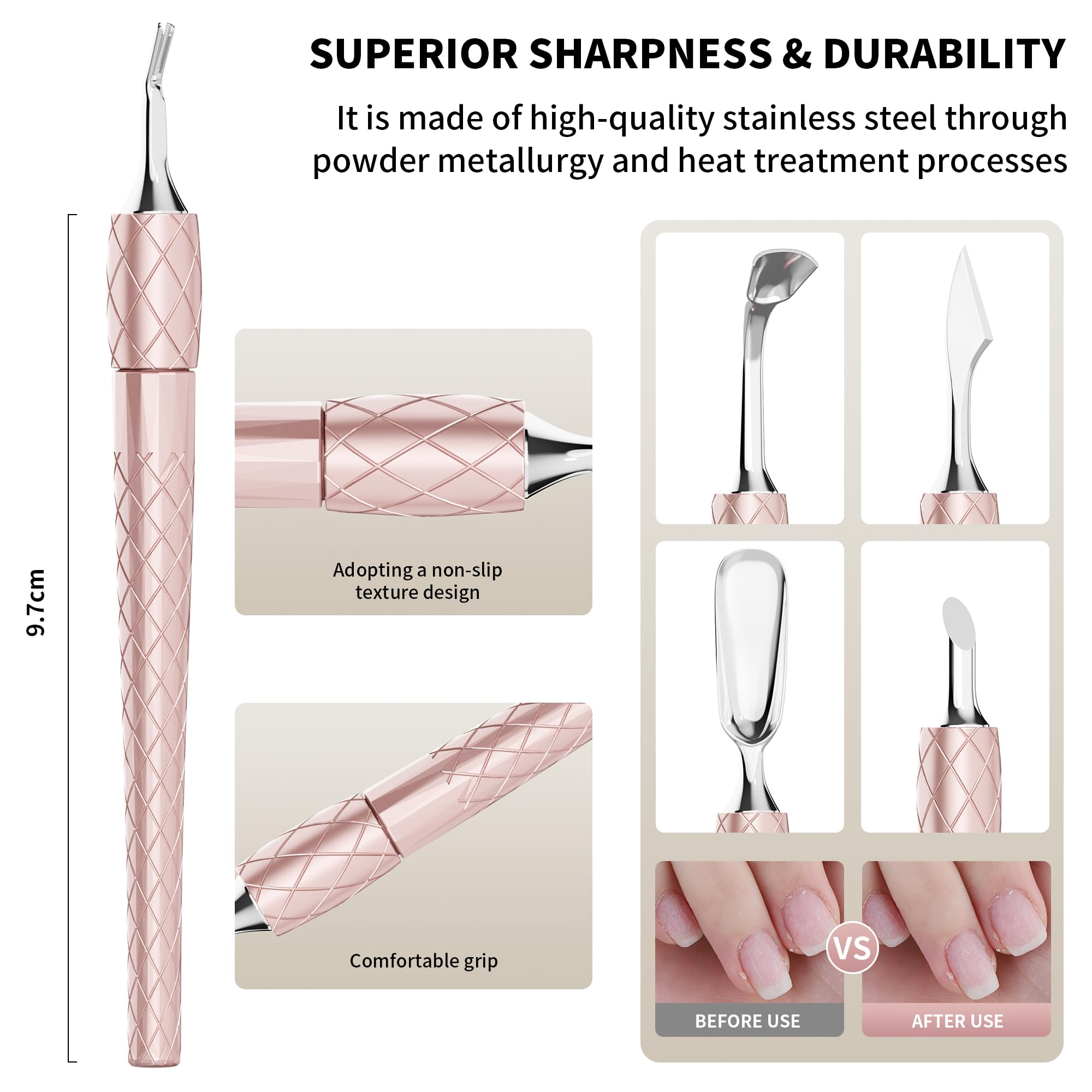 Juego de empujador de cutículas 5 en 1 con mango de aluminio, herramienta de limpieza de uñas de precisión para manicura y pedicura