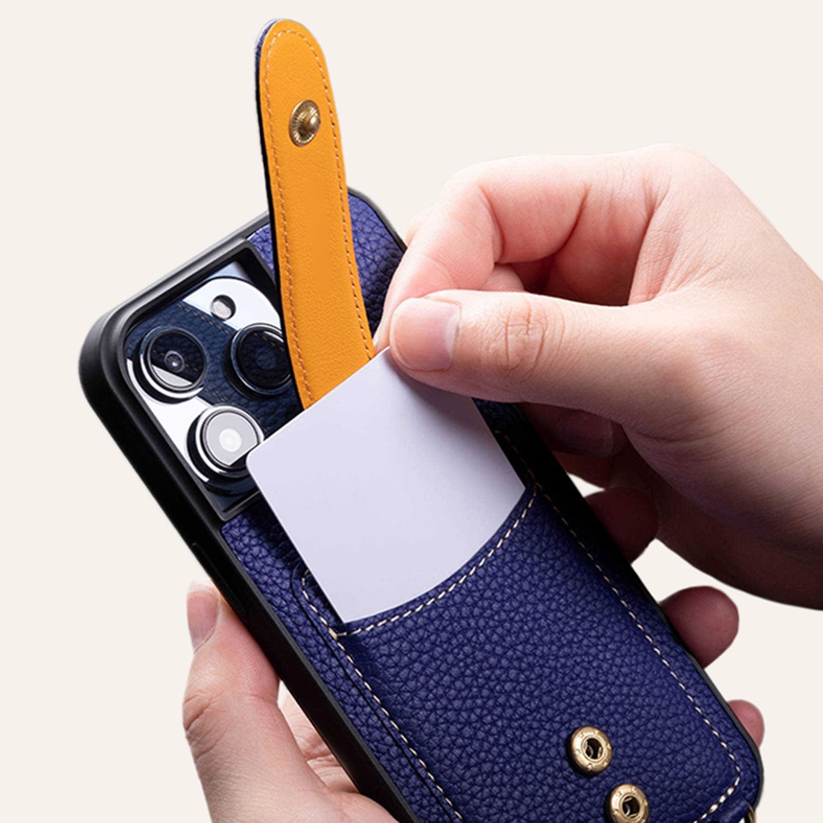Generico Etui na iPhone 17 Pro Max/17 Pro/17 Air/17, prawdziwa skóra z powłoką zapobiegającą odciskom palców Gniazda na karty Smycz Pasek na rękę (szary, 17 Pro)