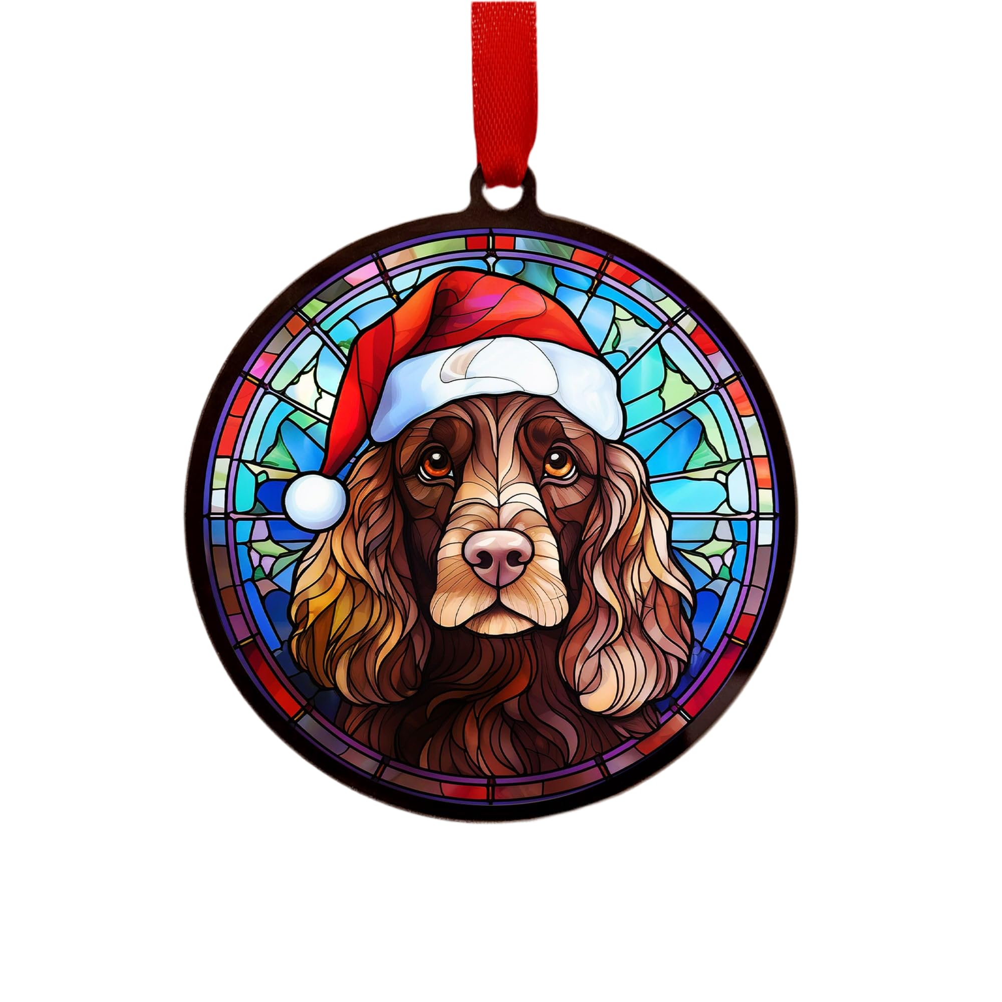 Cocker Spaniel Chocolate Suncatcher Decoration Santa Hat Christmas