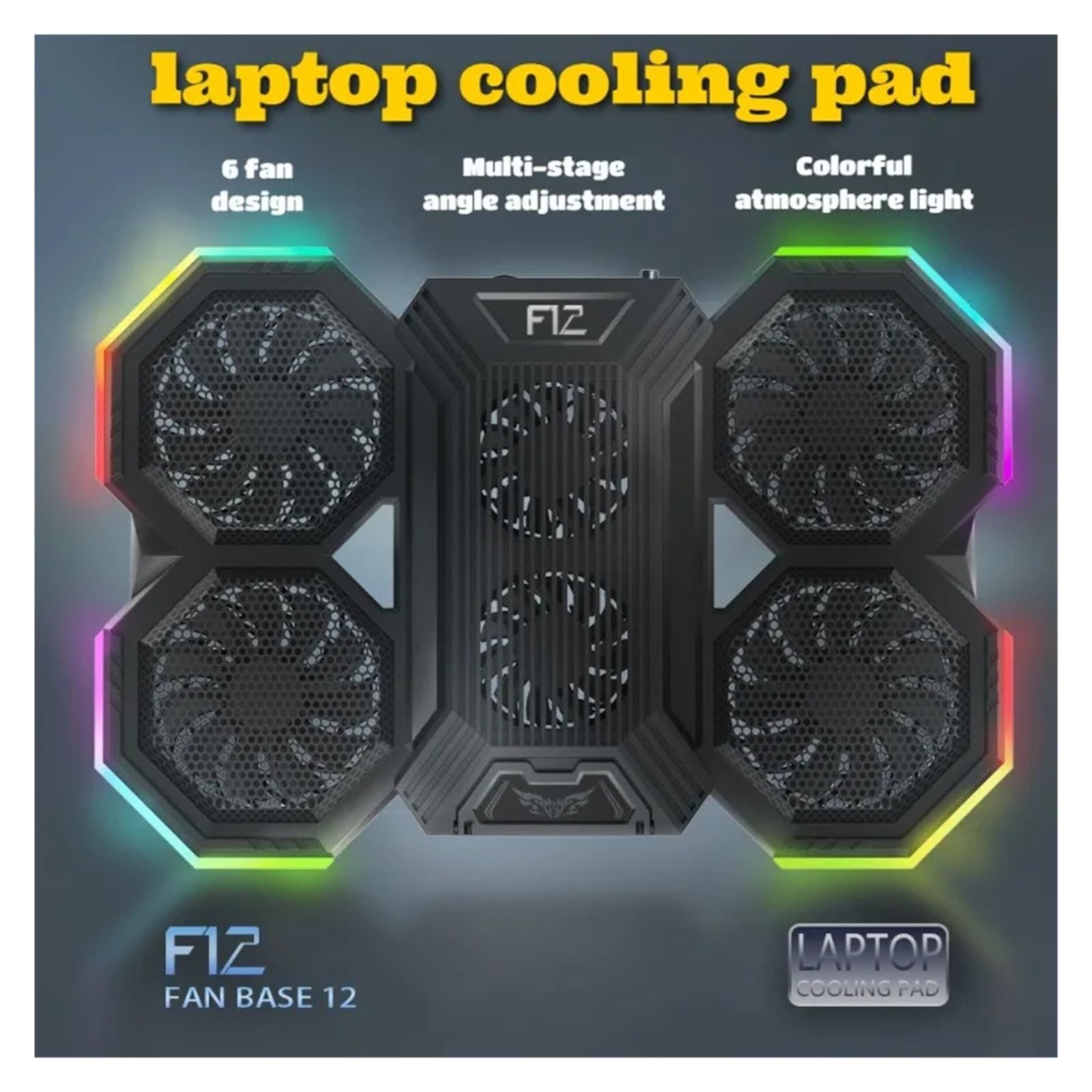F12 Laptop Gaming Dispositivo di Raffreddamento Raffreddato Ad Aria con Supporto for Cellulare Luce RGB 6 Ventole di Raffreddamento 2 Porte USB Staffa for Radiatore for Notebook di Sollevamento