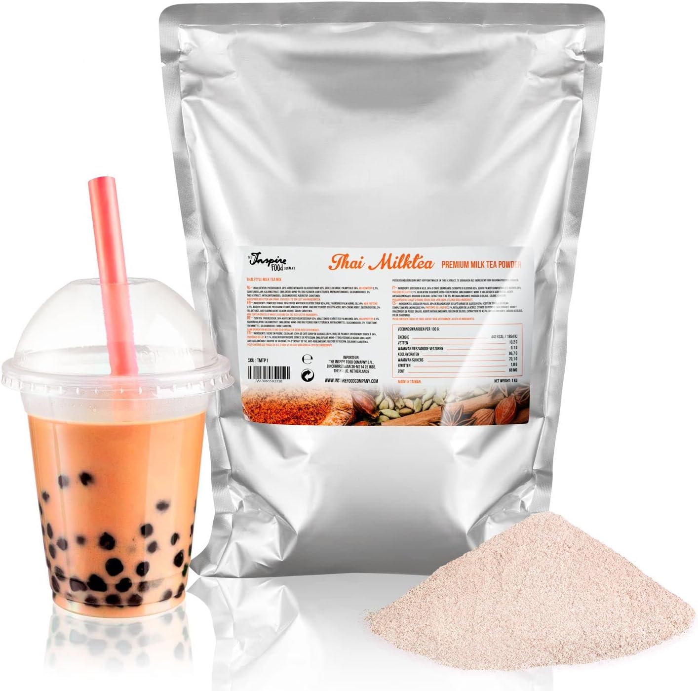 Inspire Food Premium Bubble Tea Thai Milk Tea Powder - 2.2 lbs (1 kg) | Authentic Thai Tea Bubble Boba Tea Mix Powder | Ingredients With No Artificial Colors | Resto Style Thai Bubble Tea At Home