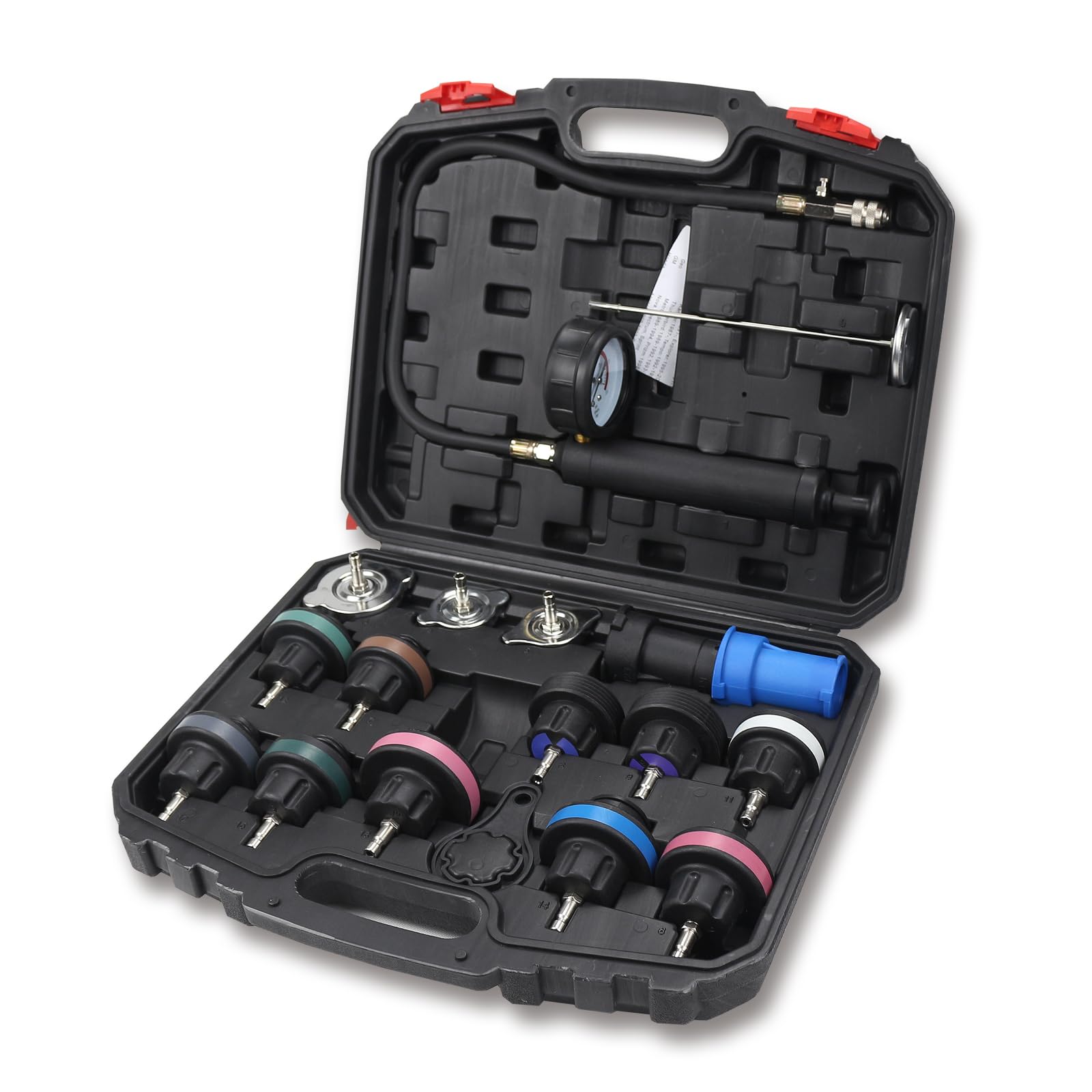 DKwoeshg Coolant Pressure Tester Kit - Radiator Leak Detection Tool Checks Automotive Cooling System, Nylon Adapters