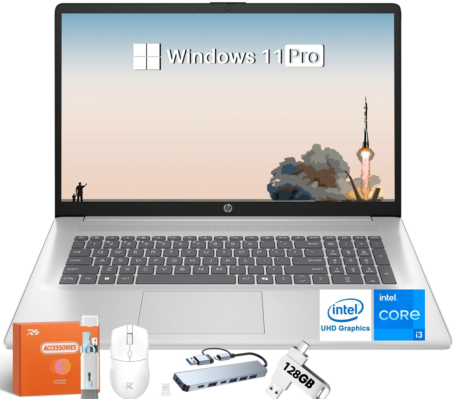 2025 17.3" Laptop Compurter for Business, Intel 8-Core Processor, 16 GB RAM, 512 GB SSD, Anti-Glare, Win 11 Pro & Copilot AI, Bluetooth & WiFi 6, Type-c, Natural Silver, Nice Gift, w/Accessories