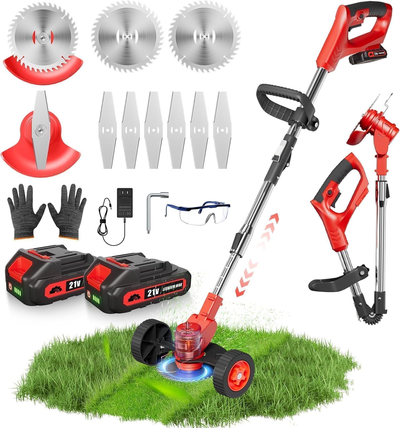 Photo 1 of 21V 2 in 1 Cordless String Trimmer and Edger, 12" Auto-Feed Electric Weed Wacker, Lightweight Weed Eater with 2 X 4Ah Batteries, Grass Cutter Lawn Tool with 2 Line Spools for Garden Yard