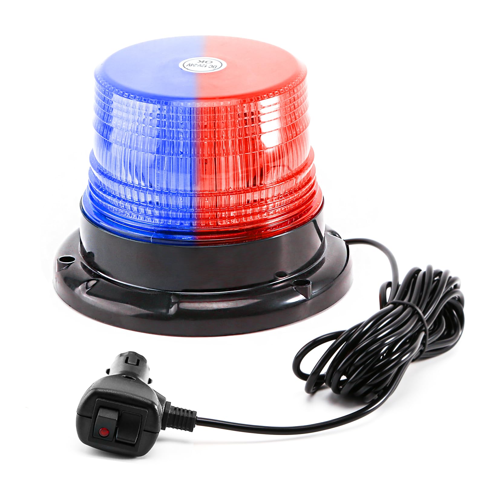 1-Pcs Red/Blue LED Beacon Lights 12-24V Warning Safety Flashing Emergency Roadside Strobe Mini Light Bar with Magnetic Base for Truck Vehicles Car