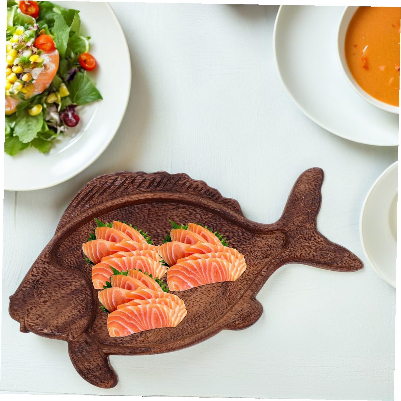 TOYANDONA Piatto Sushi in Noce Forma di Pesce Vassoio in Legno per Antipasti Sashimi Formaggi Dessert e Frutta Secca Vassoio Tradizionale per Sushi e Snack per Cucine Stile Country e