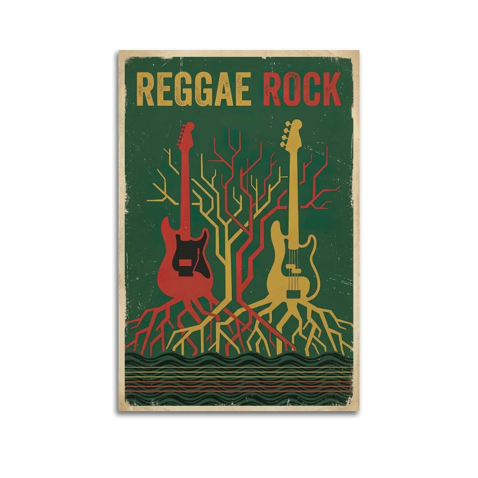 Okngb Unframe-Style Vintage Retro Tree Of Life Guitar & Bass Reggae Rock Poster Decorative Painting Canvas Art Picture 20X30inch(50X75cm)