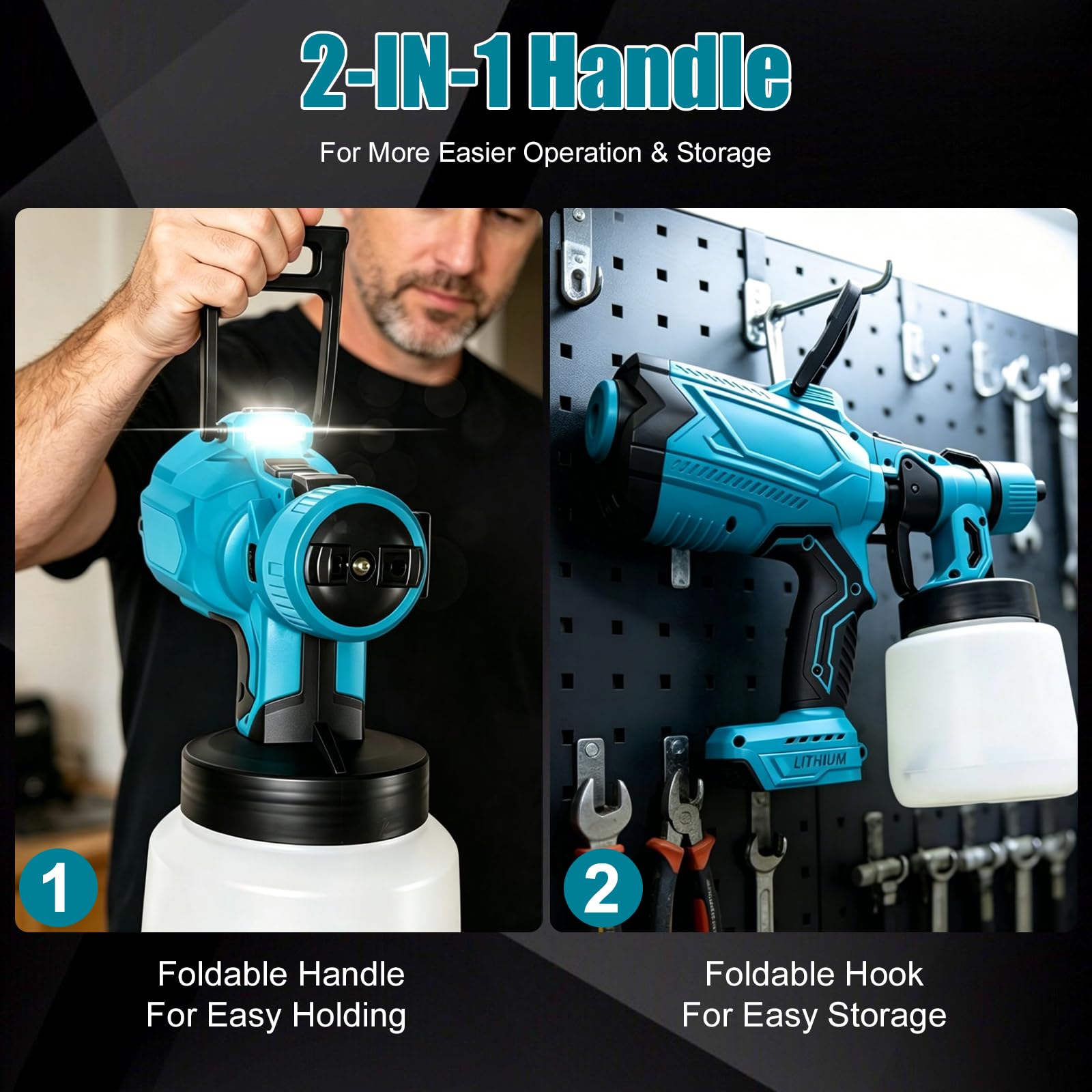 Pulverizador de Pintura a Batería para Makita 18V (sin Batería) | 200W, Pistola de Pintura Eléctrica, Depósito 1L, 4 Boquillas, 3 Patrones, Luz LED, Asa de Transporte