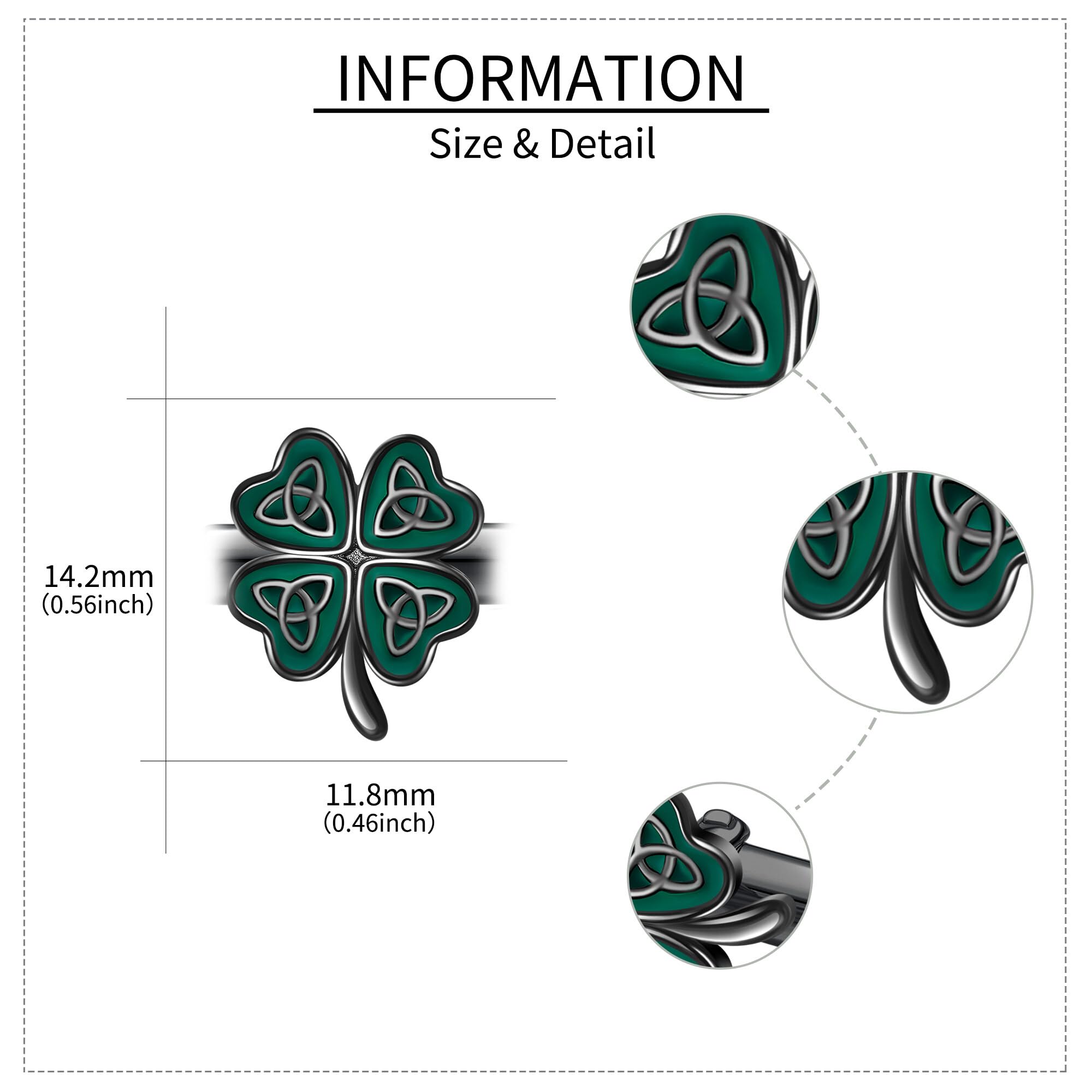 Gemelli a quadrifoglio in argento Sterling con quadrifoglio nero verde smoking gemelli per marito padre fratello, Taglia unica, Argento sterling, Nessuna pietra preziosa