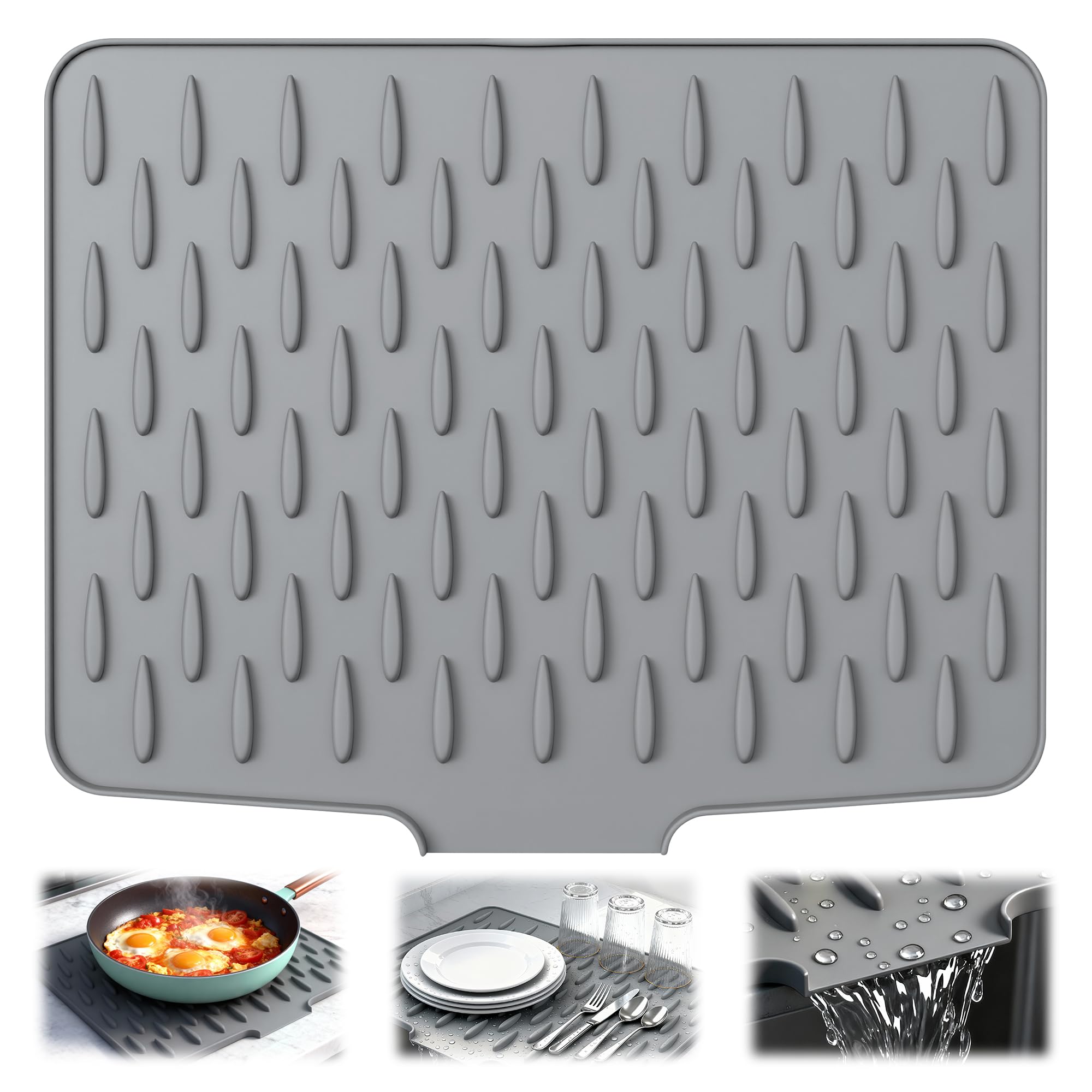 Zocipro Abtropfmatte Geschirr, Auslaufsicherer Arbeitsplattenschutz Aus Silikon, Rutschfestes & Hhitzebeständige Faltbare Abtropfmatte für Küchenarbeitsplatten und Küchenspüle (40 * 32.5cm, Grau)