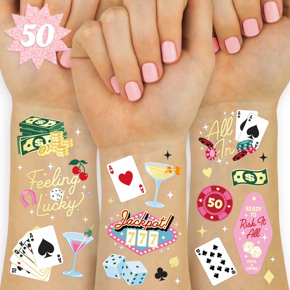 xo, Fetti 50 Casino Temporary Tattoos Gold Foil | Vegas Party Bachelorette