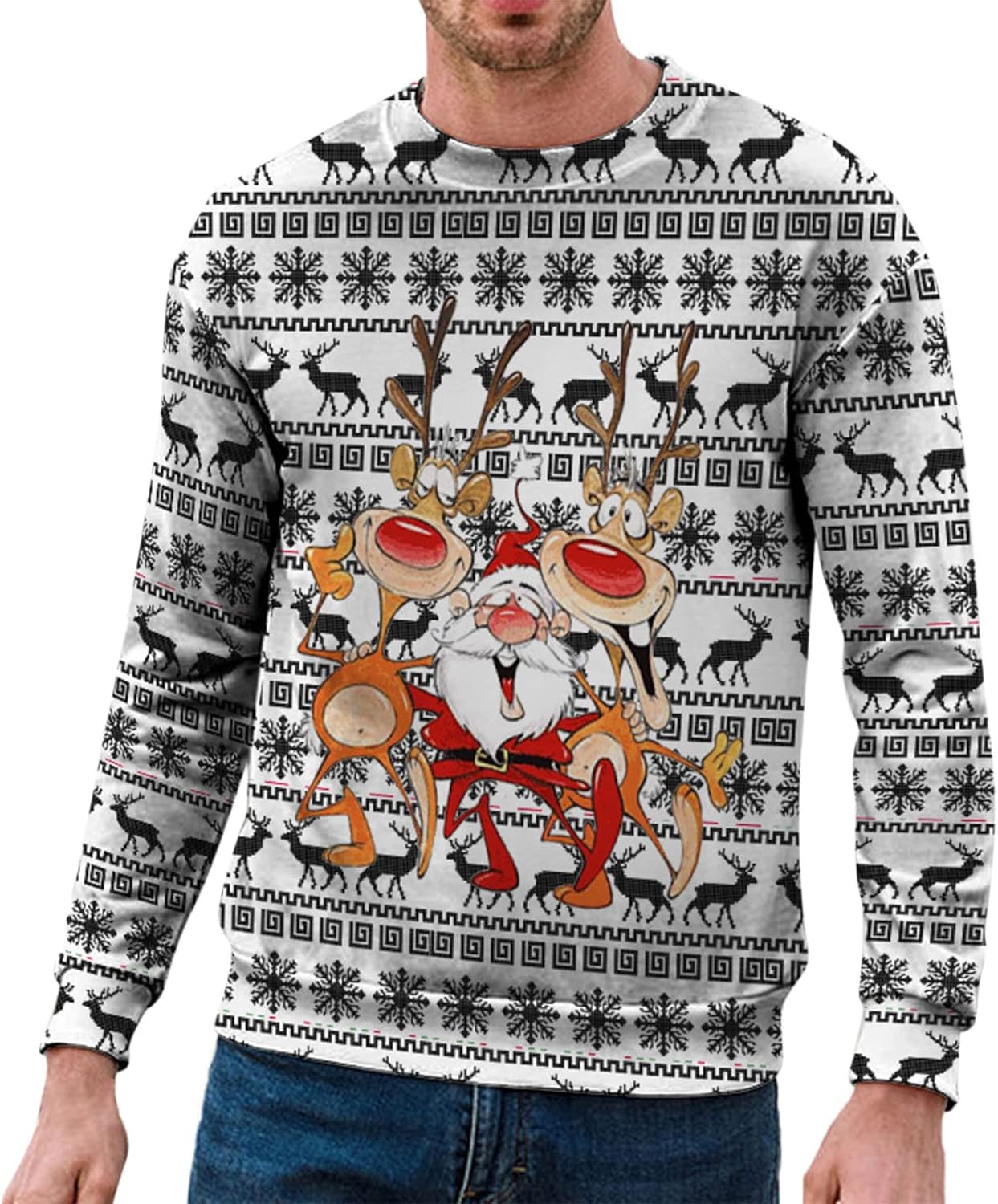 Pull De Noel Homme Sweat Shirt En Tricot Noël Impression