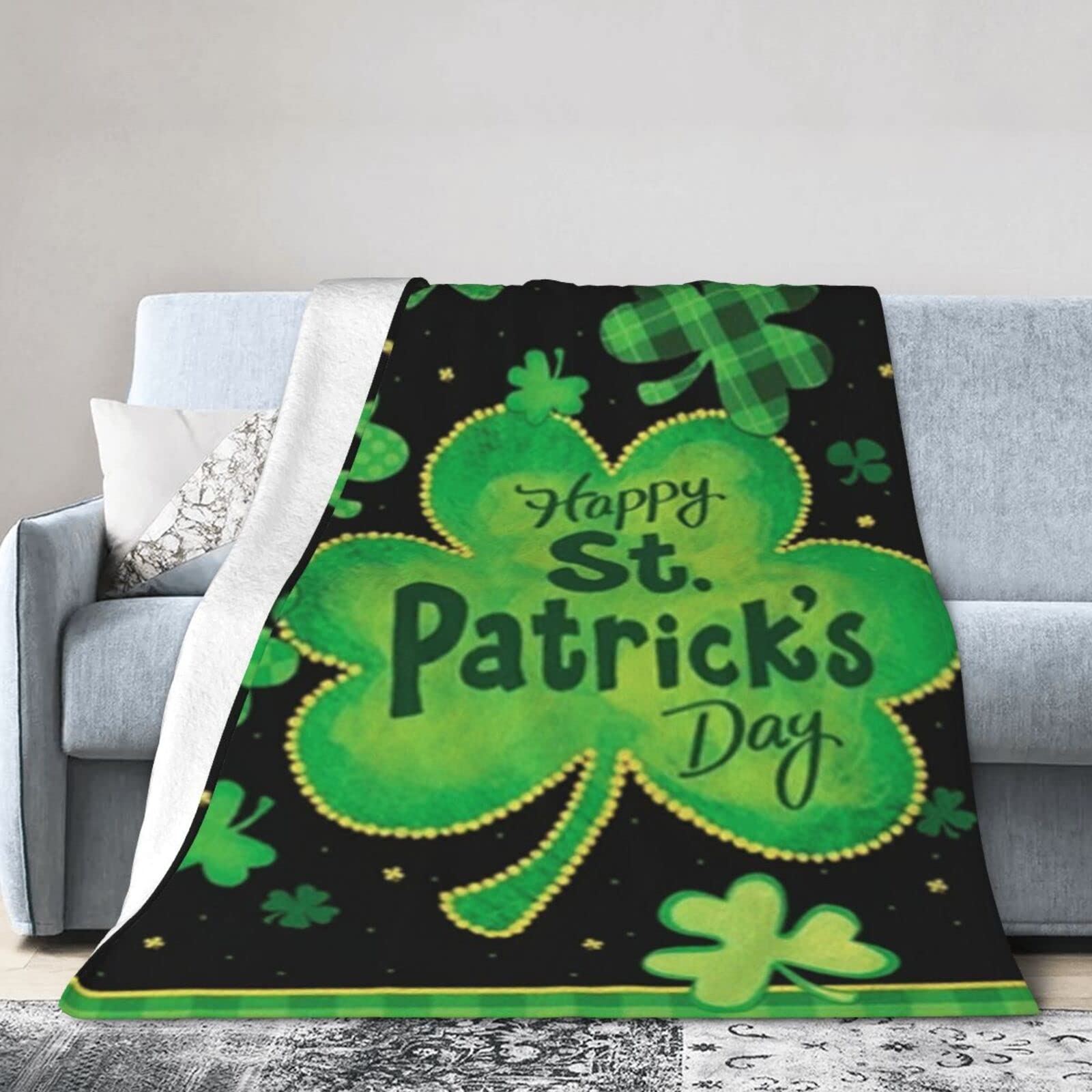 Lsjuee Flannel Fleece Blanket 40"X30" St. Patrick's Day Shamrock Sofa Throw Blanket Funny Ultra-Soft Travel Spring Blankets for Couple Keep Warm