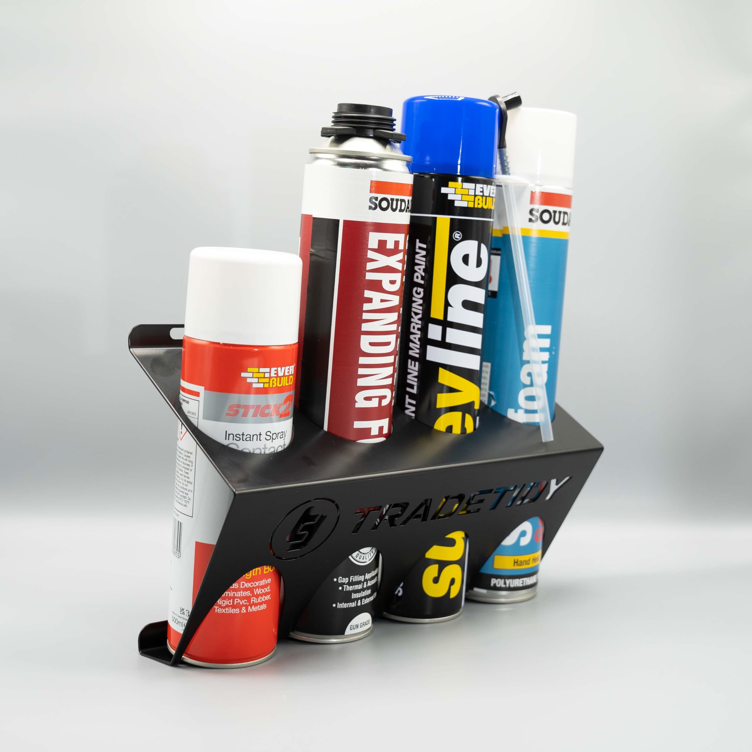 Tradetidy Supporto per bombolette spray, ideale per furgoni, garage, officine, realizzato in acciaio (nero)