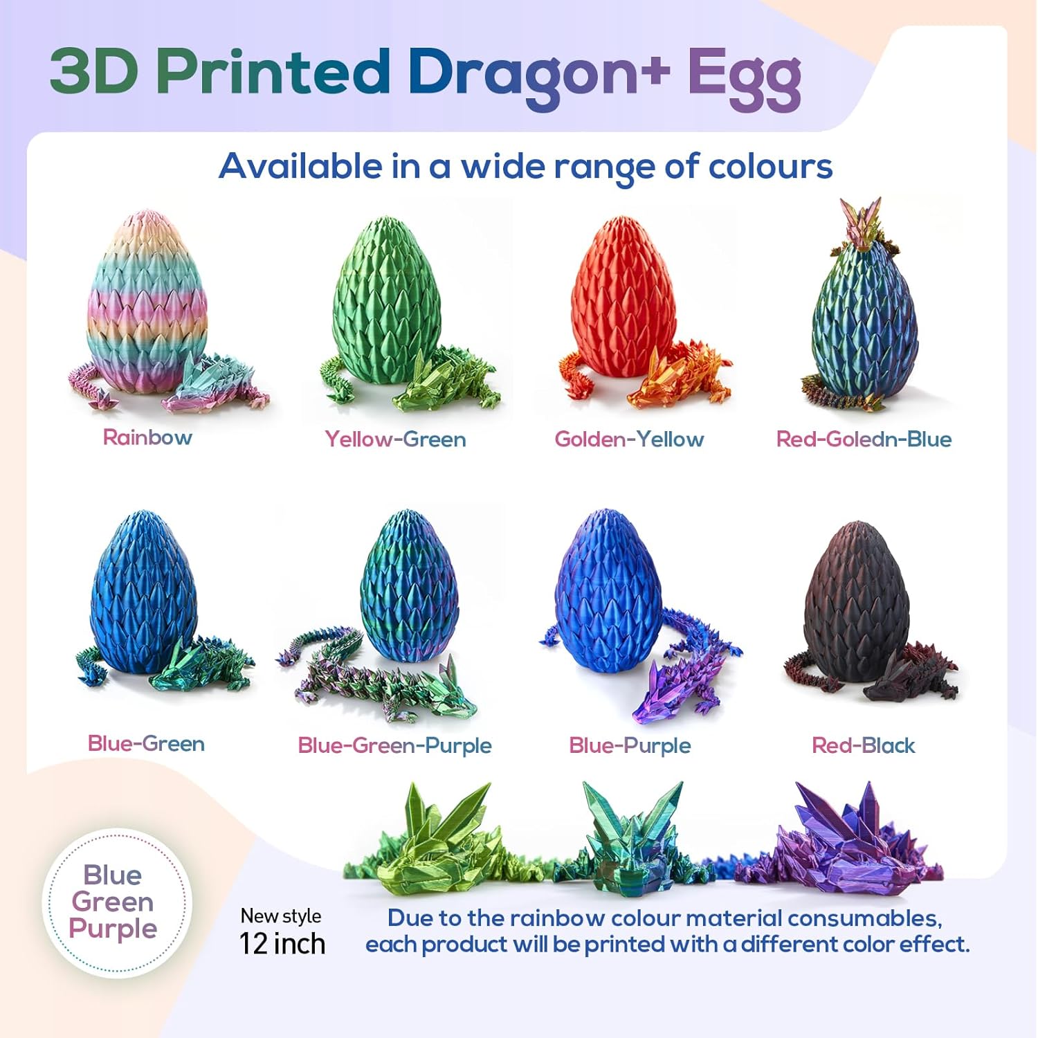 3D Printed Dragon Egg,Dragon Eggs with Dragon Inside,Surprise Dragon Egg Toy,12'' Full Articulated Crystal 3D Dragon for 5-7 4-6 8-12 Teen,Easter Basket Stuffers,Execusive Desk Toys for Adults - Image 9
