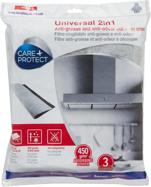 Care + Protect 2 in 1 Anti-Grease and Anti-Odour filter for Hoods, Universal, Cut-to-Fit, High Absorption Power
