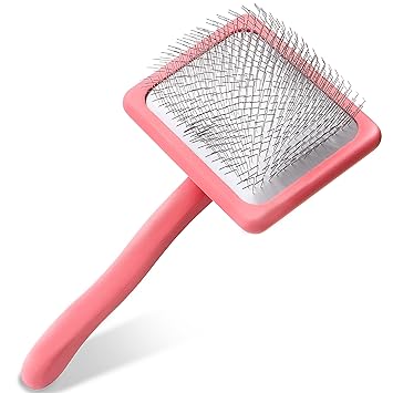 Pet Slicker Brush With Soft Massage Grooming Stainless Steel Pins - Slide This Universal Miracle Coat Slicker Brush for Dematting, Shedding Fur, and Undercoat - Professional Tool - Long Slicker Brush - Flying Pawfect