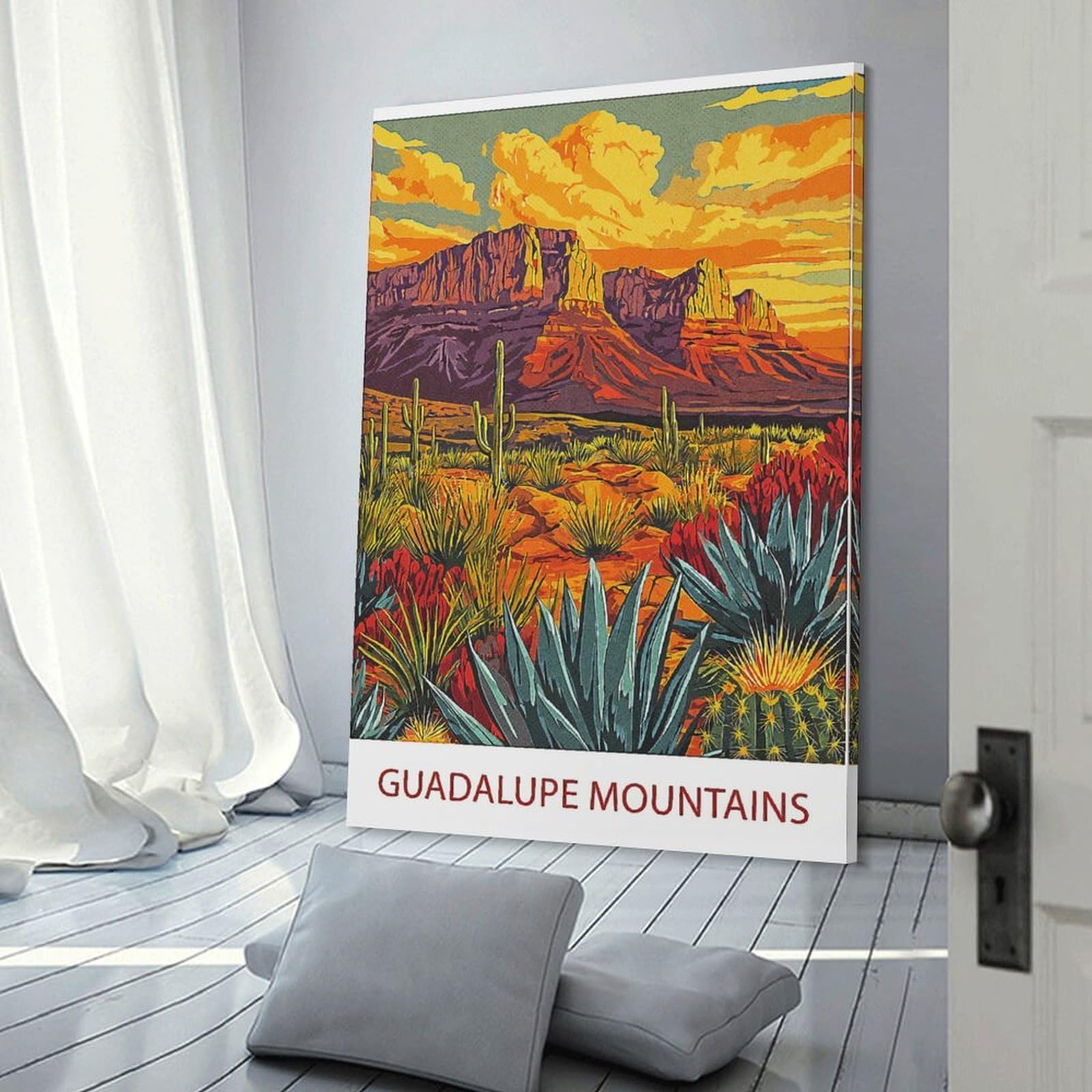 Junmoney Guadalupe Mountains Sunset Canvas Art Print 08x12inch(20x30cm), for Front Hall, Corridor Or Welcome Spaces, Home Artwork for First Impressions