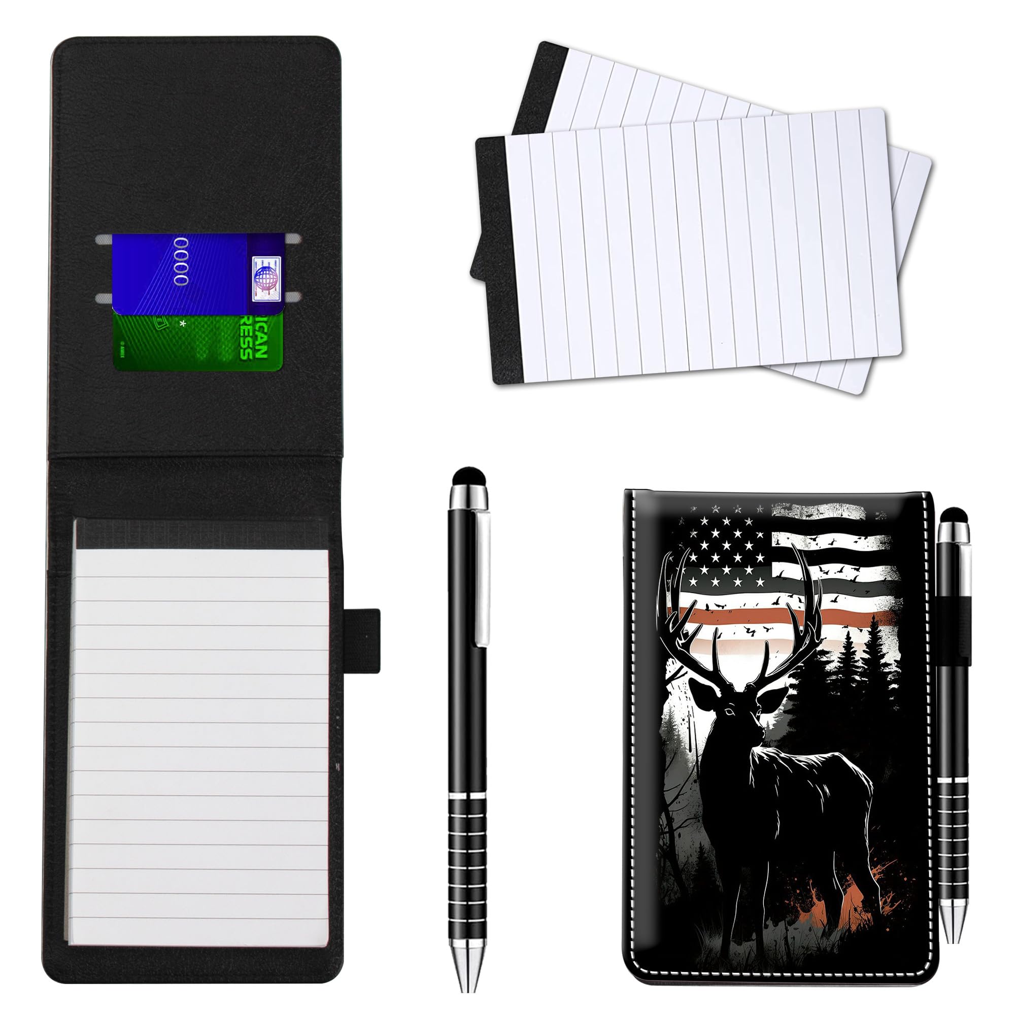 JYCUHTCL Small Pocket Notepad Holder Set, Mini Notepads Holder Set with 1 Note Pad Holder + 1 Pen + 2 Memo Books Refills for Office School Resturant - AB6