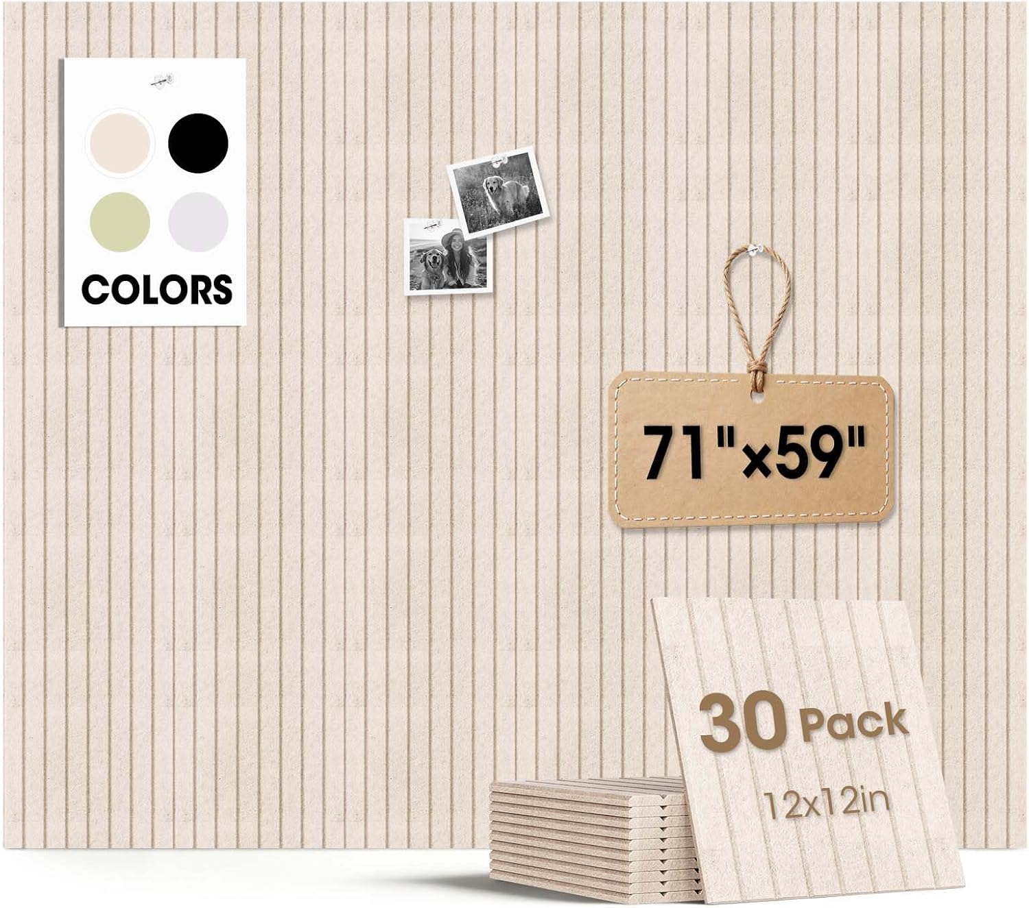 Large Cork Board for Walls 71" x 59",30 Pack 12"X12"Felt Bulletin Board Tiles with 240 Adhesive Tabs,Cork Board Alternative for Office Decor, Push Pin Board Wall Organizer-Oatmeal