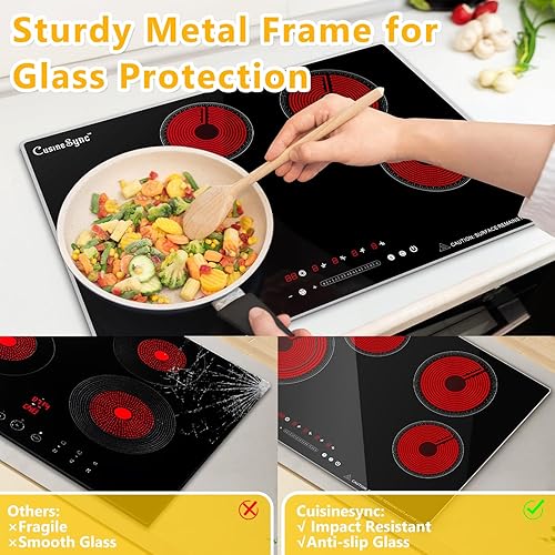 Miniatura 6 de Estufa eléctrica de 30 pulgadas, estufa eléctrica de 4 quemadores con marco de metal de protección de vidrio, 7200 W, cerraduras de seguridad y