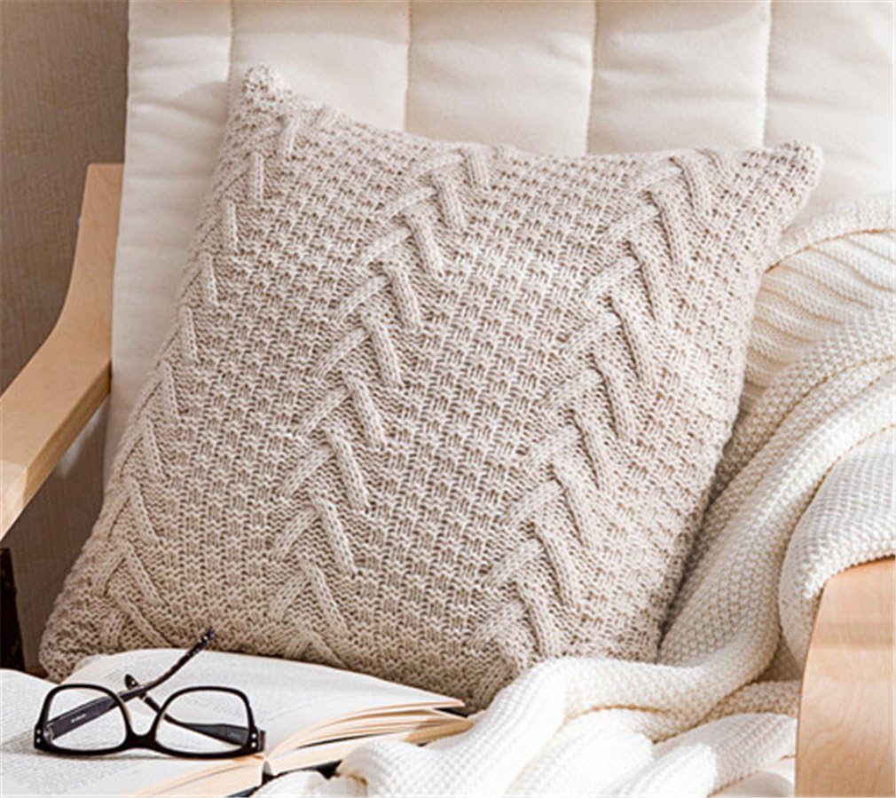 ANDUUNISoft Decorative Knitted Throw Pillow Covers Double-Cable Sweater Square Warm Cushion Cover for Sofa Bedroom Home Accent Decor