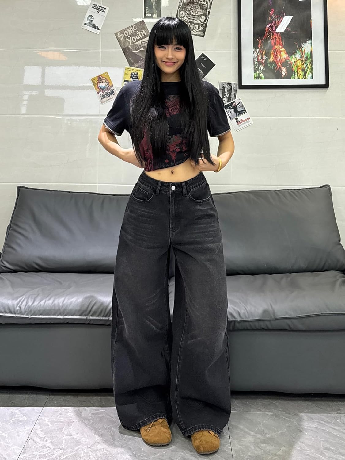 Womens Wide Leg Baggy Jeans with Pockets Hip Hop Y2k Casual Skater Loose Denim Pants Streetwear - Image 4