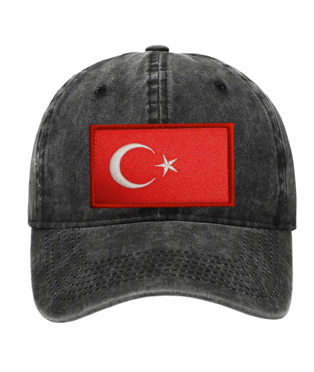 Petite Pine Turkey Baseball Cap with Washed Cotton Fabric,Hat with Embroidered by Turkish Patch,Sun Hat,Adjustable Baseball Cap for Unisex Men Women Teens Washed Baseball Cap(Black)