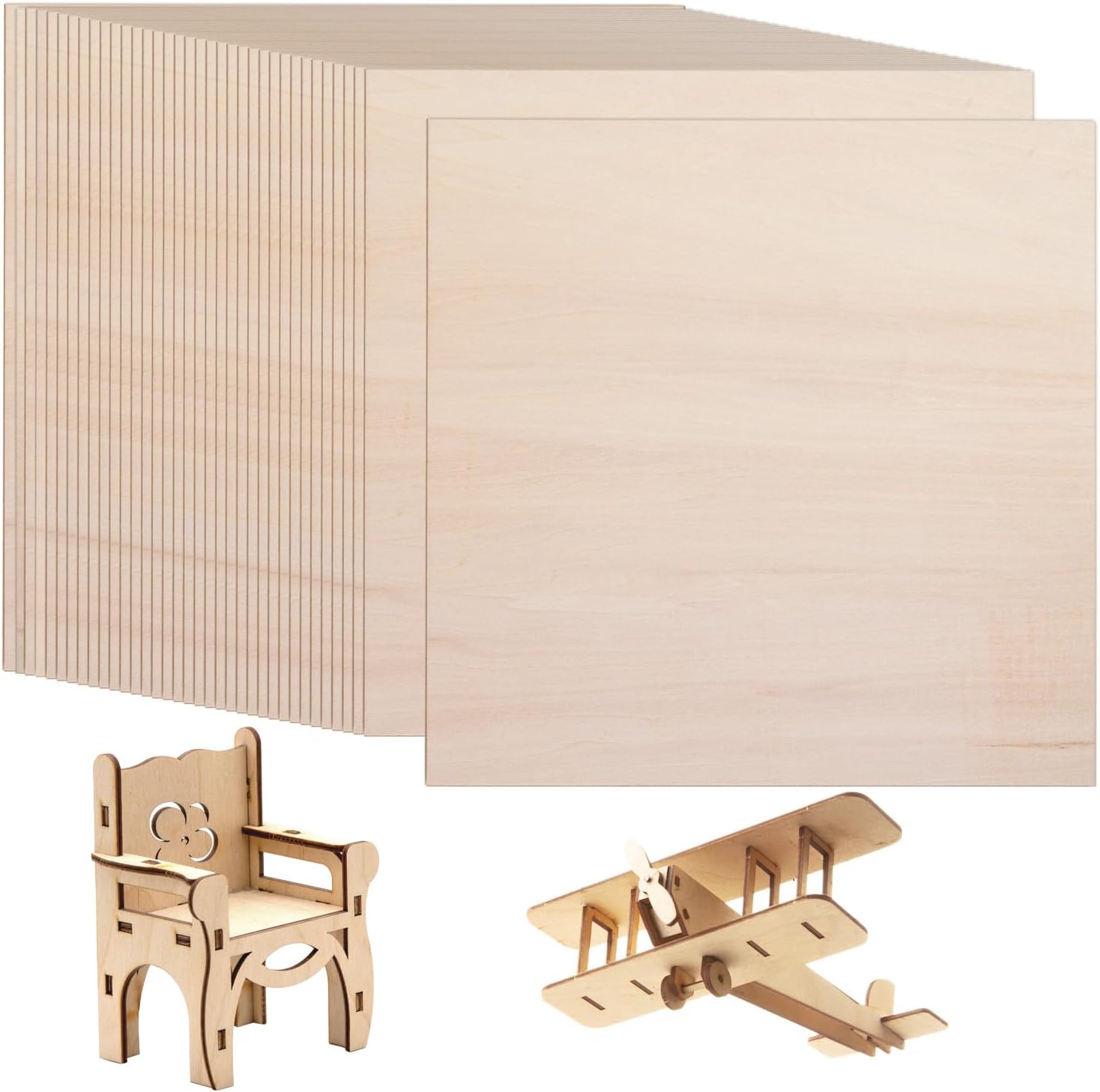 yeload 36 Pieces Basswood Sheets 1/8 X 12 X 12 Inches Unfinished Wood Sheet Thin Craft Plywood DIY Wood for House Aircraft Ship Boat School Wooden Model Project (1/8 X 12 X 12 Inches)