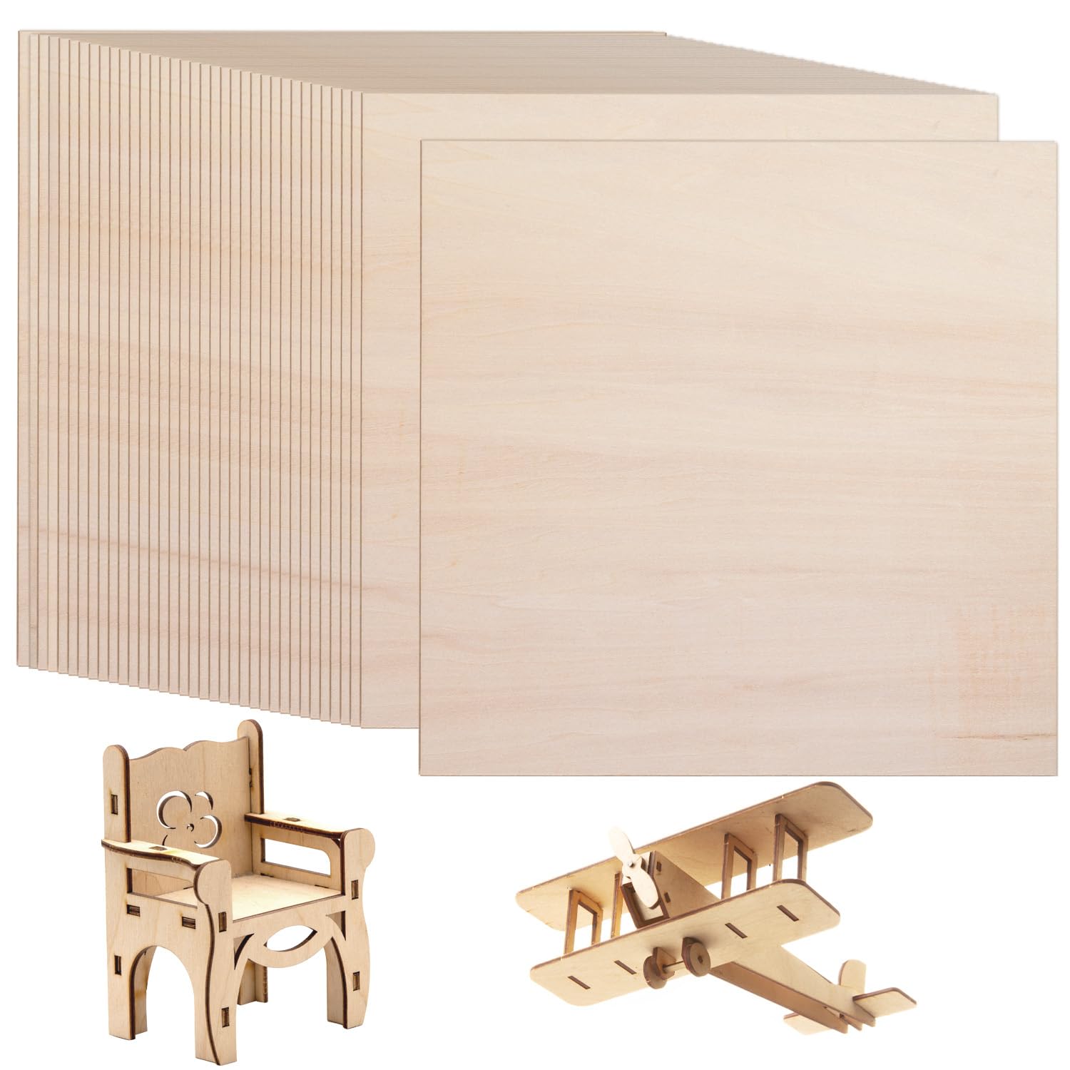 yeload36 Pieces Basswood Sheets 1/8 X 12 X 12 Inches Unfinished Wood Sheet Thin Craft Plywood DIY Wood for House Aircraft Ship Boat School Wooden Model Project (1/8 X 12 X 12 Inches)