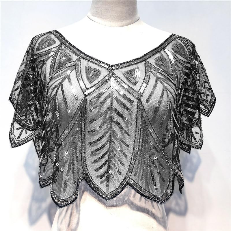 1Pcs Sequins Leaf Lace Flapper Shawl Wraps Vintage Sequin Beaded Evening Cape Women Dress Cheongsam Classic Shawl4