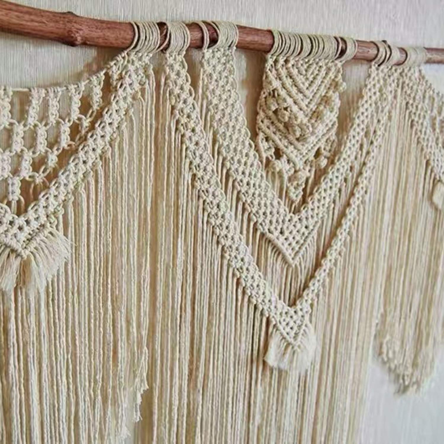 Tapiz de macramé para colgar en la pared, hecho a mano, cuerda de algodón, elegante flecos de borla para decoración bohemia del hogar, tamaño grande, 120 x 120 cm