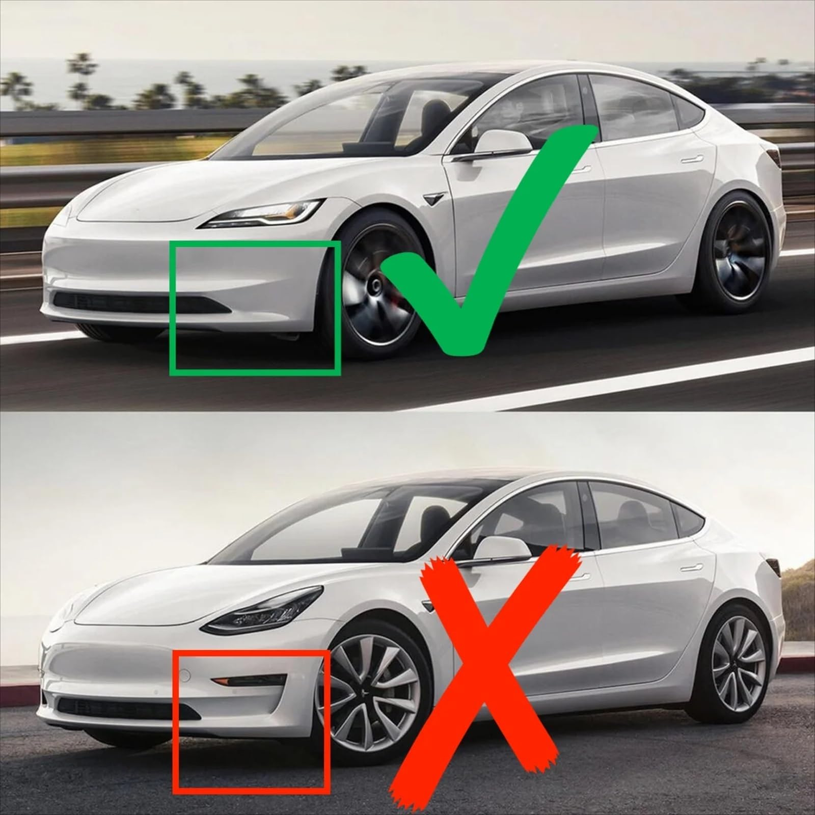 Spoiler Anteriore Per Tesla Model 3 E Model Y - Kit 2 Pezzi In ABS Nero Lucido O Carbonio