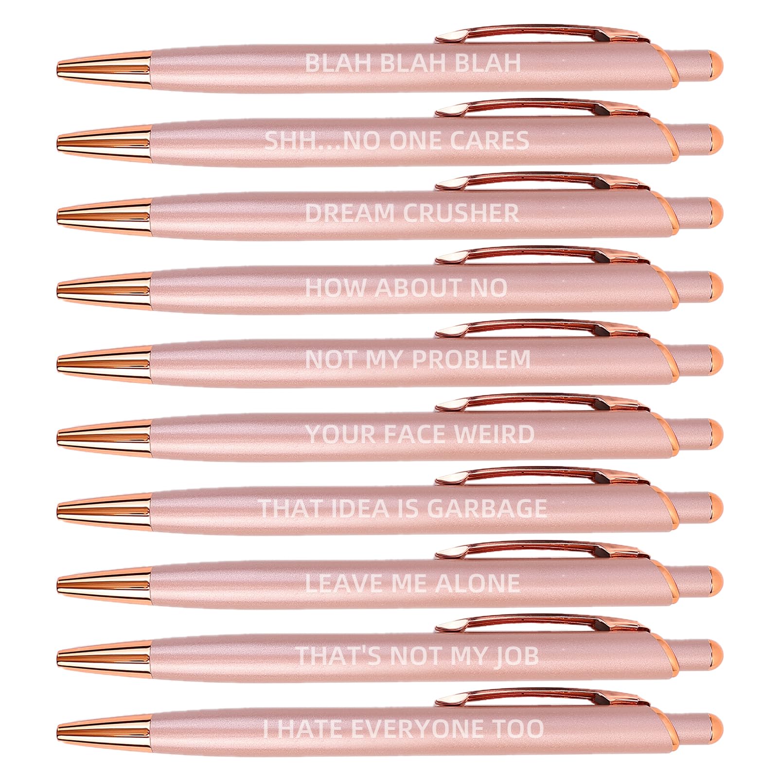 Cityhermit 10 Pack Funny Sarcastic Ballpoint Pens, Office Snarky Metal Luxury Rose Gold Ballpoint Pen Encouraging, Office Gift, Black Ink, 1 count (Pack of 10)