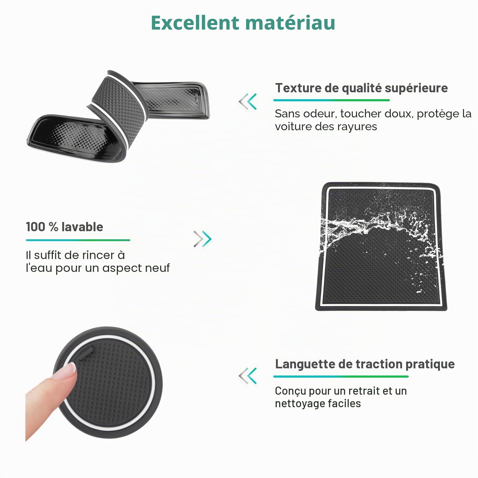 GAFAT Renaul-t Clio 5 (Freins Manuels) 2020-2022 2023 Tapis Antidérapants en Caoutchouc pour Console Centrale, Clio 5 2023 Tapis de Couture de Porte (Blanc)