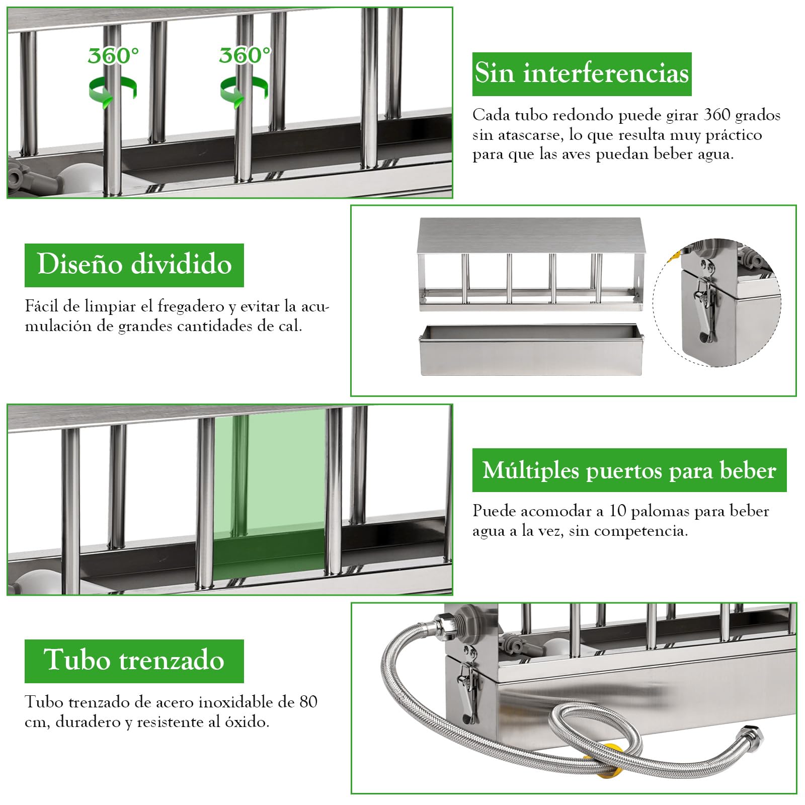 Dispensador automático de agua de pollo de acero inoxidable Bebedero de Palomas, Comedero AutomáTico Para PáJaros de Gran Capacidad, Bebedero de Pollos, Adecuado Para Codornices, Palomas